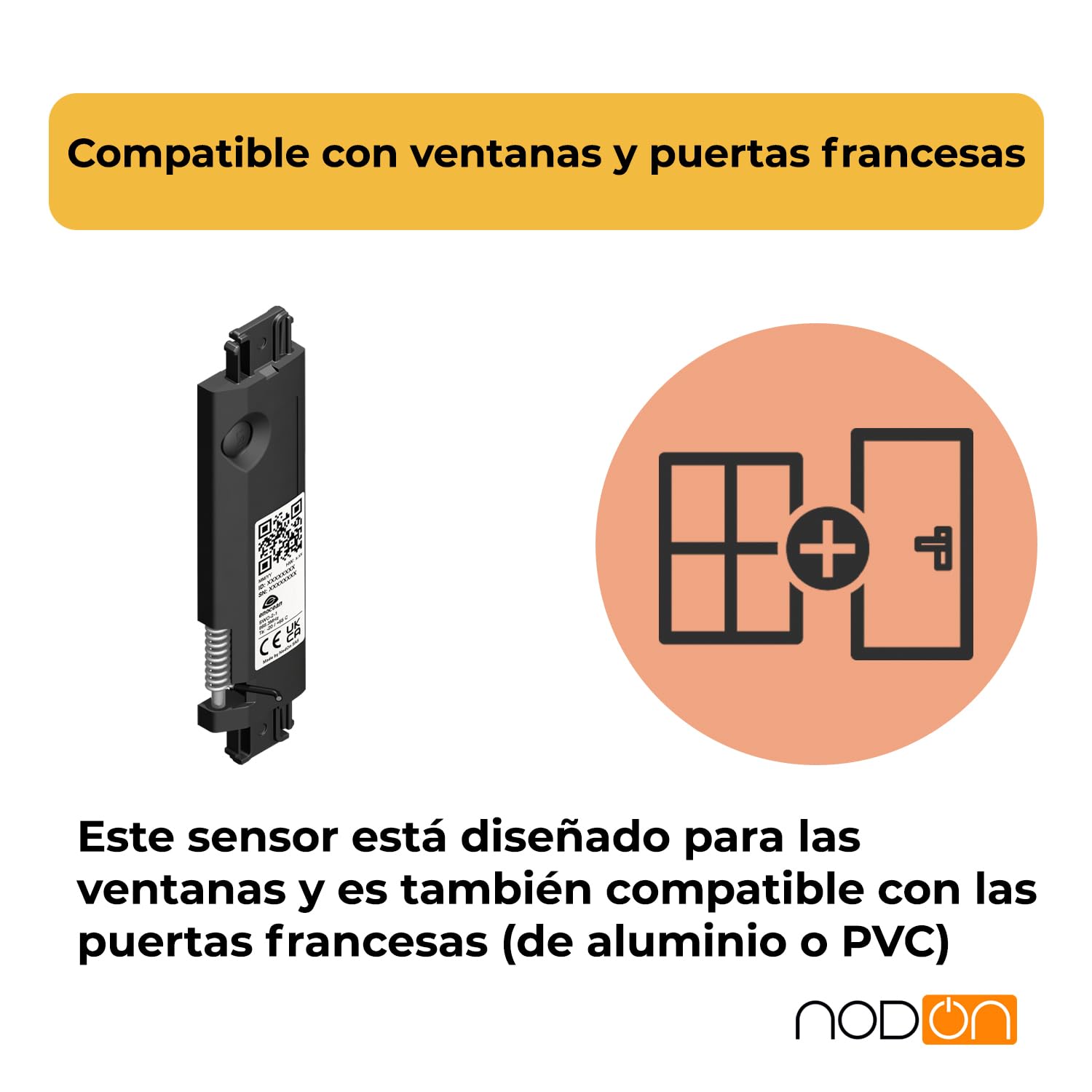 NodOn - EnOcean - Sensor de apertura sin pilas, invisible, inalámbrico, para ventanas de aluminio o PVC, sin mantenimiento, IP32, compatible con Jeedom, eedomus y MyUbiwizz
