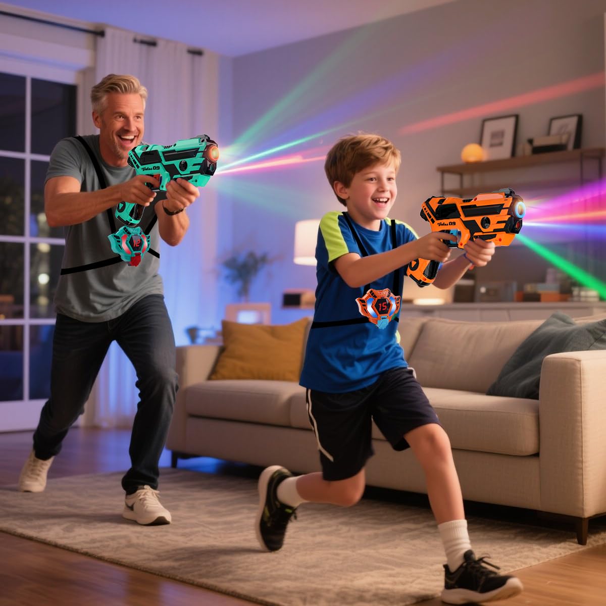 VATOS Wiederaufladbare Laser Tag Set 2 Packs - Echtzeit-Daten SYNC Infrarot Laser Tag Sets, 2 Spieler Lazer Tag Shooting Game für Kid Teen Alter 6-12 Jahre alt Spielen drinnen und draußen