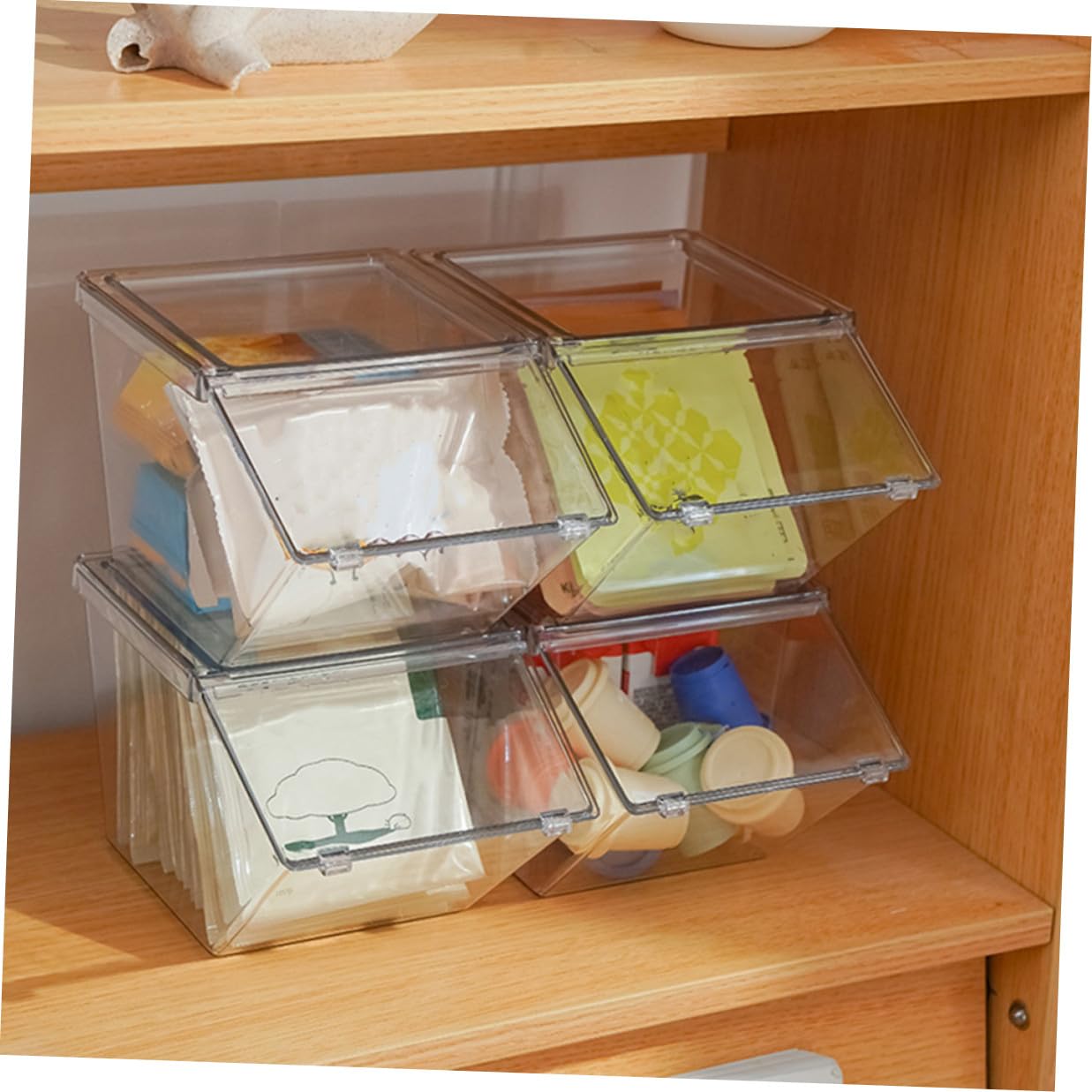 Gadpiparty 4 Stück Teiliges Acryl aufbewahrungsbox Deckel Stapelbare Teebeutel Zucker Kaffeepacket Organizer für Küche und Tisch Transparent Großzügiges Fassungsvermögen Langlebig und