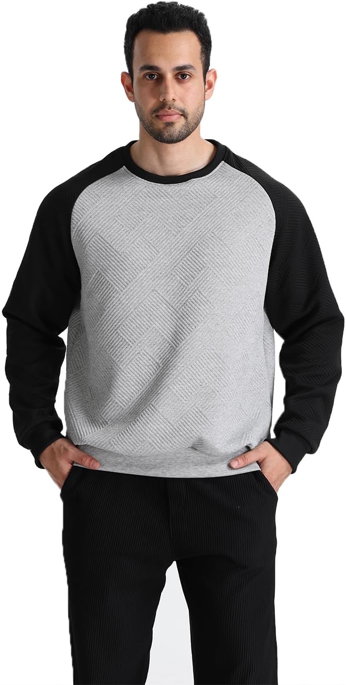 Men's Texture Crewneck Sweatshirt Geometric Long Sleeve Pullover Shirts Casual Lightweight Sweatshirts - Image 4