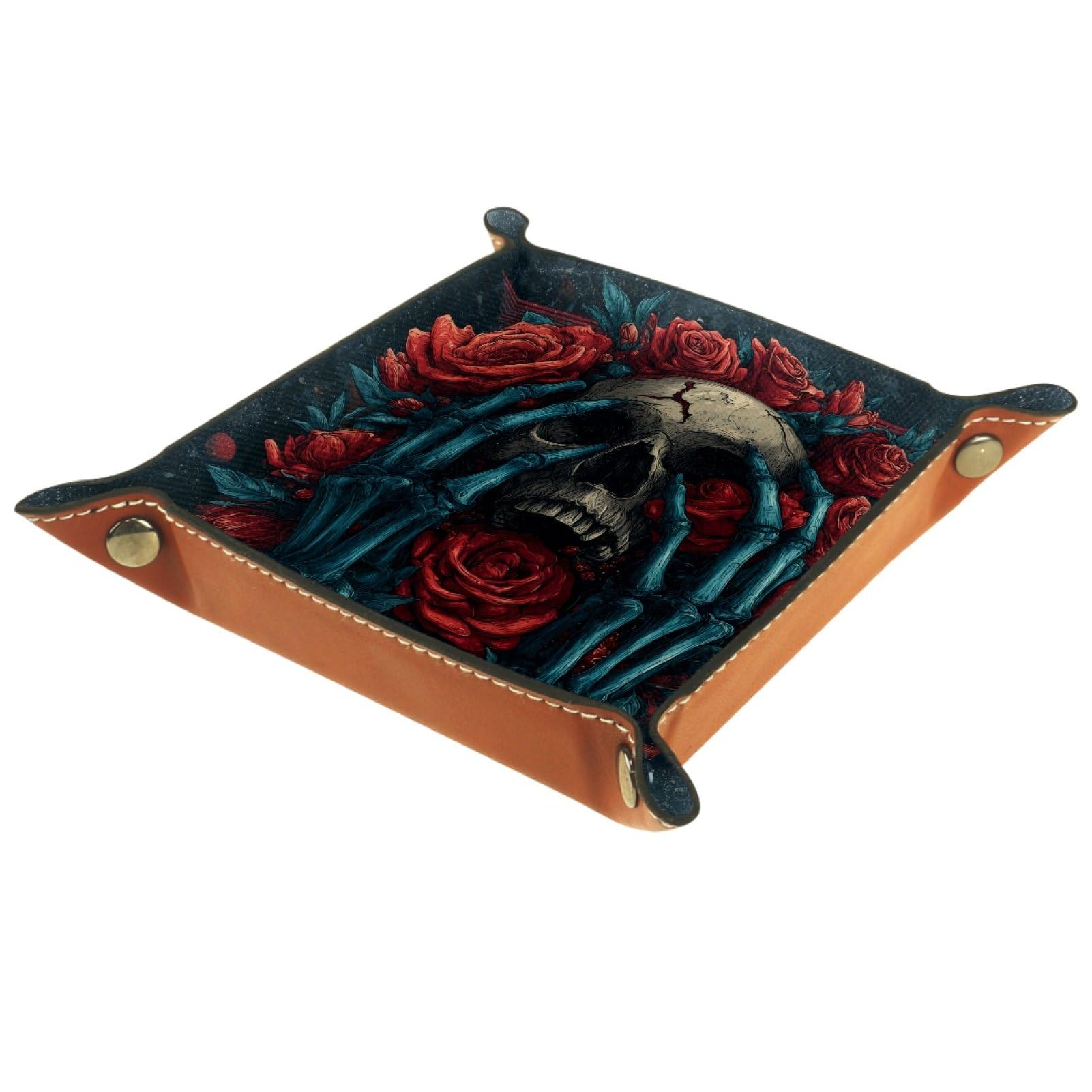 VAPOKF Retro Skeleton Dice Tray, Folding Microfiber Leather Dice Holder for Dungeons and Dragons RPG Dice Gaming D&D and Other Table Games