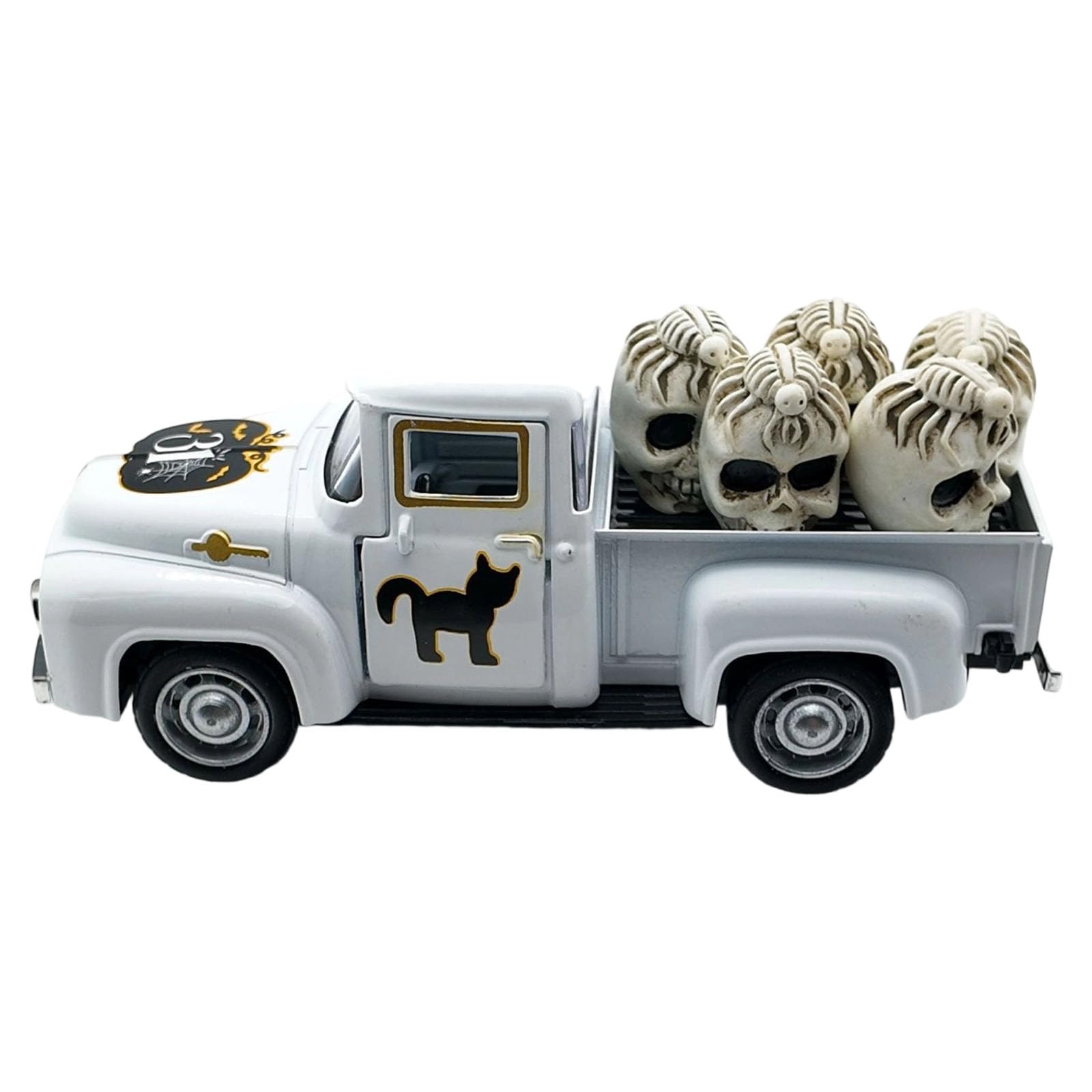 Hsioluted Halloween Decors Antique Truck Metal Figurine Model with Miniature Ghostly Ornament Farmhouses Table Centerpieces Metal Farmhouses Truck Decors