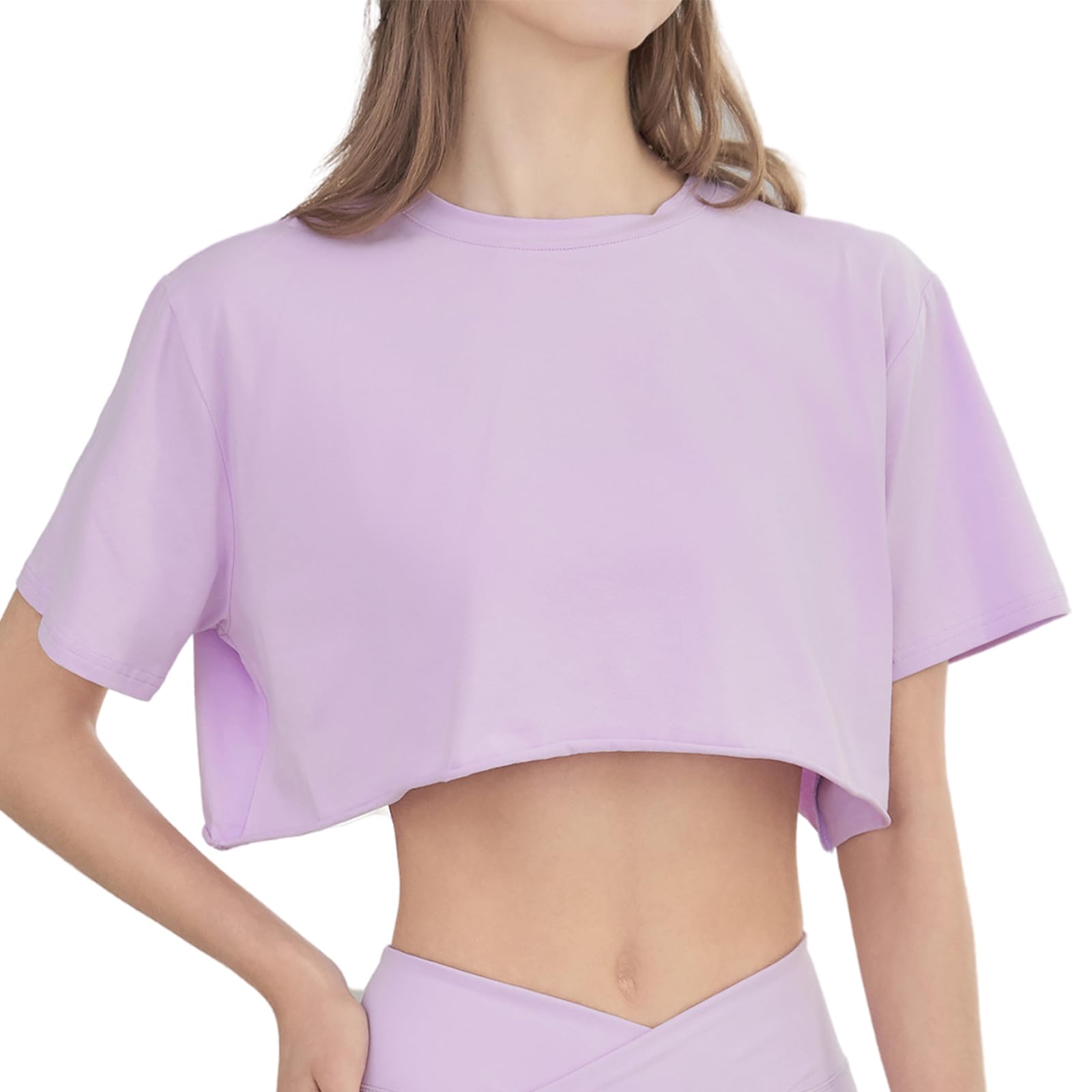 Damskie Sportowe Topy Slim Fit PrzycięTe Topy Do Jogi T Shirt Cover Ups,Purple,S