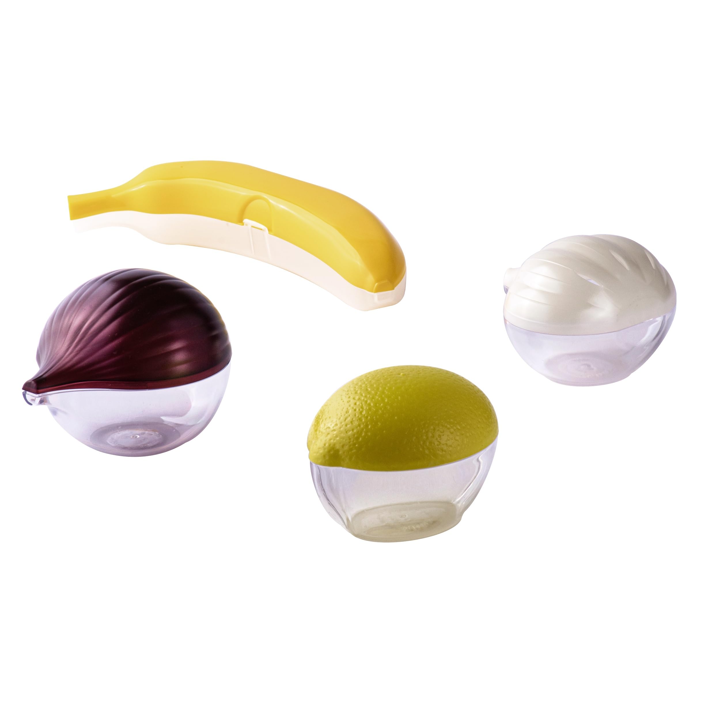 Snips Set of 4 Fridge Food Containers, Lemon Saver, Onion Saver, Garlic Keeper & Banana Guard, Reusable Food Storage Boxes for Fresh Ingredients, Dishwasher Safe, Made in Italy