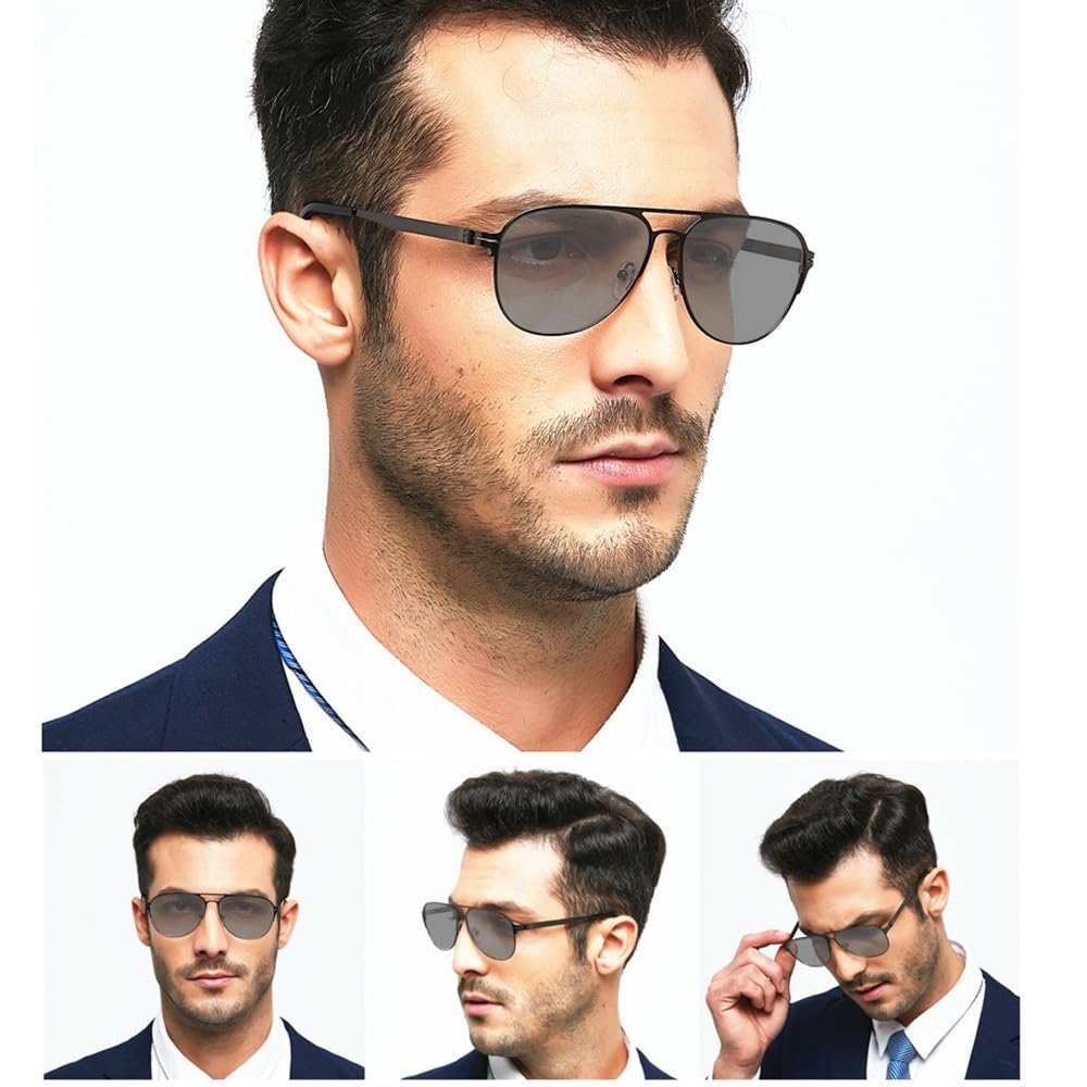 Herren Piloten Lesebrille Photochrome Outdoor-Sonnenbrille UV400 Fahren/Fischen Brillen Selbsttönende Metall Presbyopie Brille +1,0 Bis +3,50 (Size : +3.50)
