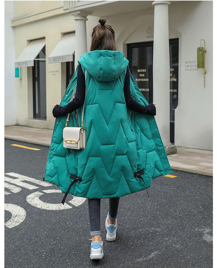 Gilet Invernale Lungo Da Donna, Con Cappuccio, Invernale, Senza Maniche, Caldo, Con Tasche, Gilet Invernale Imbottito Lungo Trapuntato Giacca Da Donna Smanicato Piumino,Verde,XL