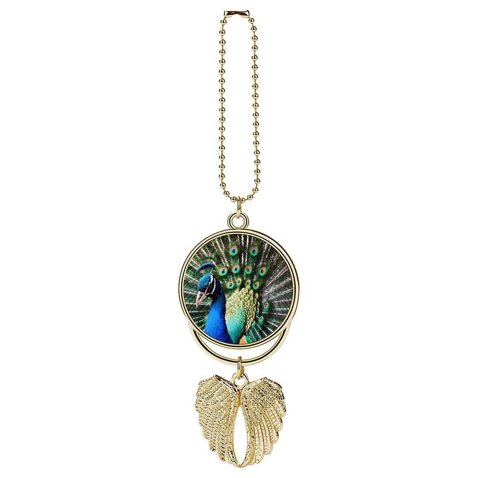 Car Charm Zinc Alloy Rearview Mirror Hanging Ornament Premium Metal Peacock Car Pendant for Auto Interior Decor Accessories,Unique Gift for Adult,Golden-Style