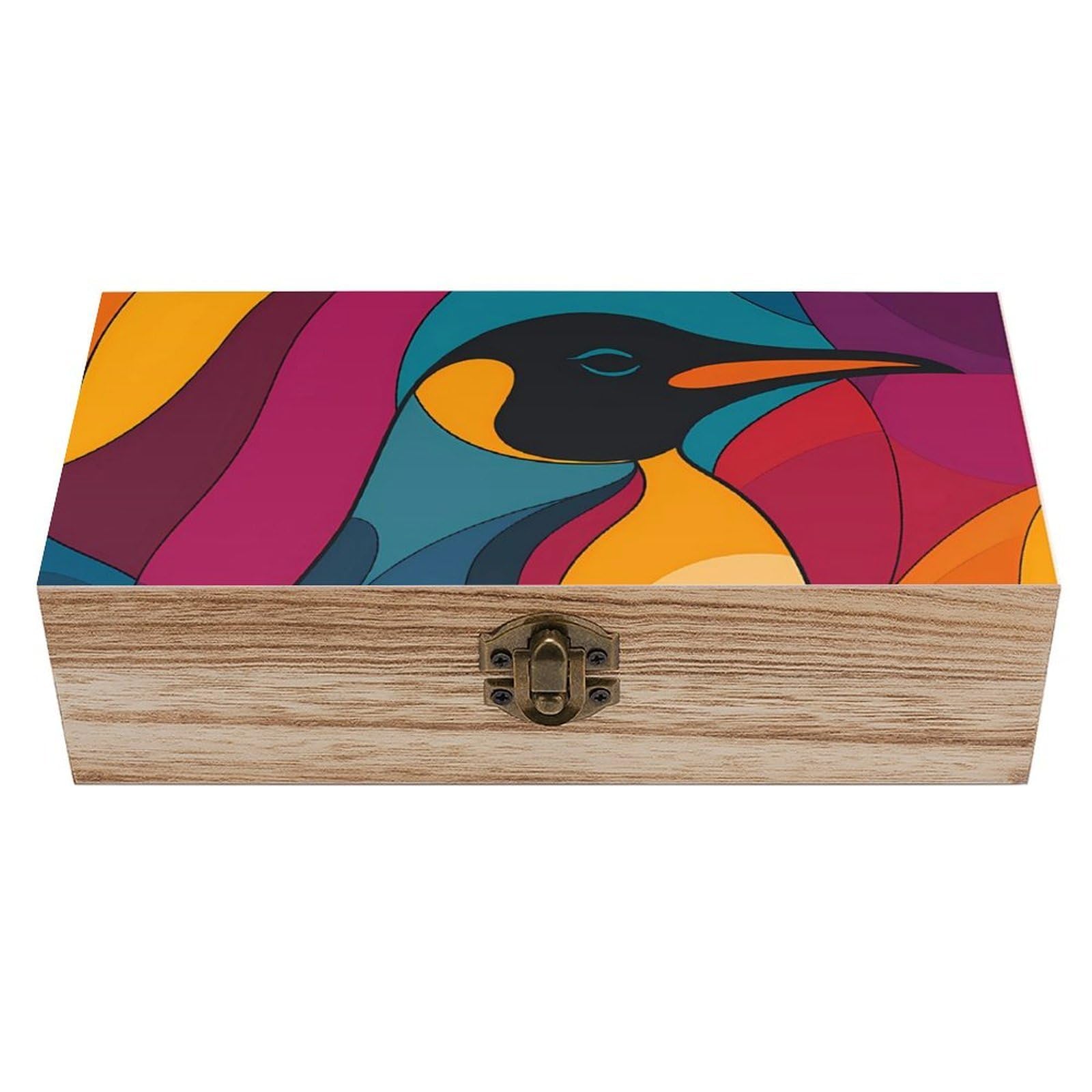 HLBSDM Colorful Penguin Retro Wooden Storage Box Jewelry Art Gift Boxs Decorative Keepsake Boxes