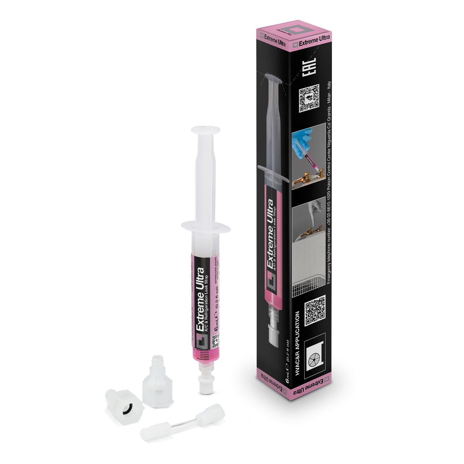 ERRECOM Extreme Ultra - Blocco perdite per aria condizionata e refrigerazione da 6 ml per sistemi HVAC/R, include adattatori SAE 1/4 e 5/16 SAE