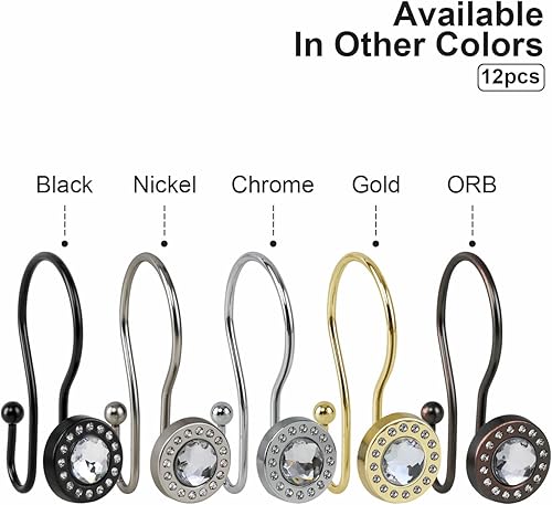 Miniatura 9 de Utopia Alley Anillos de cortina de ducha dobles de níquel cepillado, resistentes a la corrosión, juego de 12 ganchos para cortina de ducha