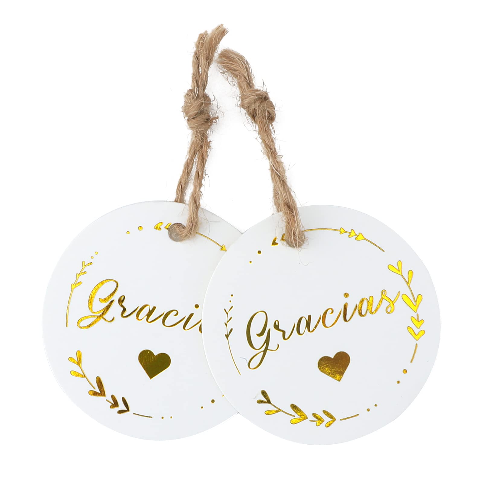 AnwyllGracias Tags,Gold Foil Thank You Gift Tags,100Pcs 2Inch Thanks You Tags for Party Favor,Thanks You Tag with String,Round White Hanging Paper Gift Tag for Baby Shower Birthday Wedding Favors