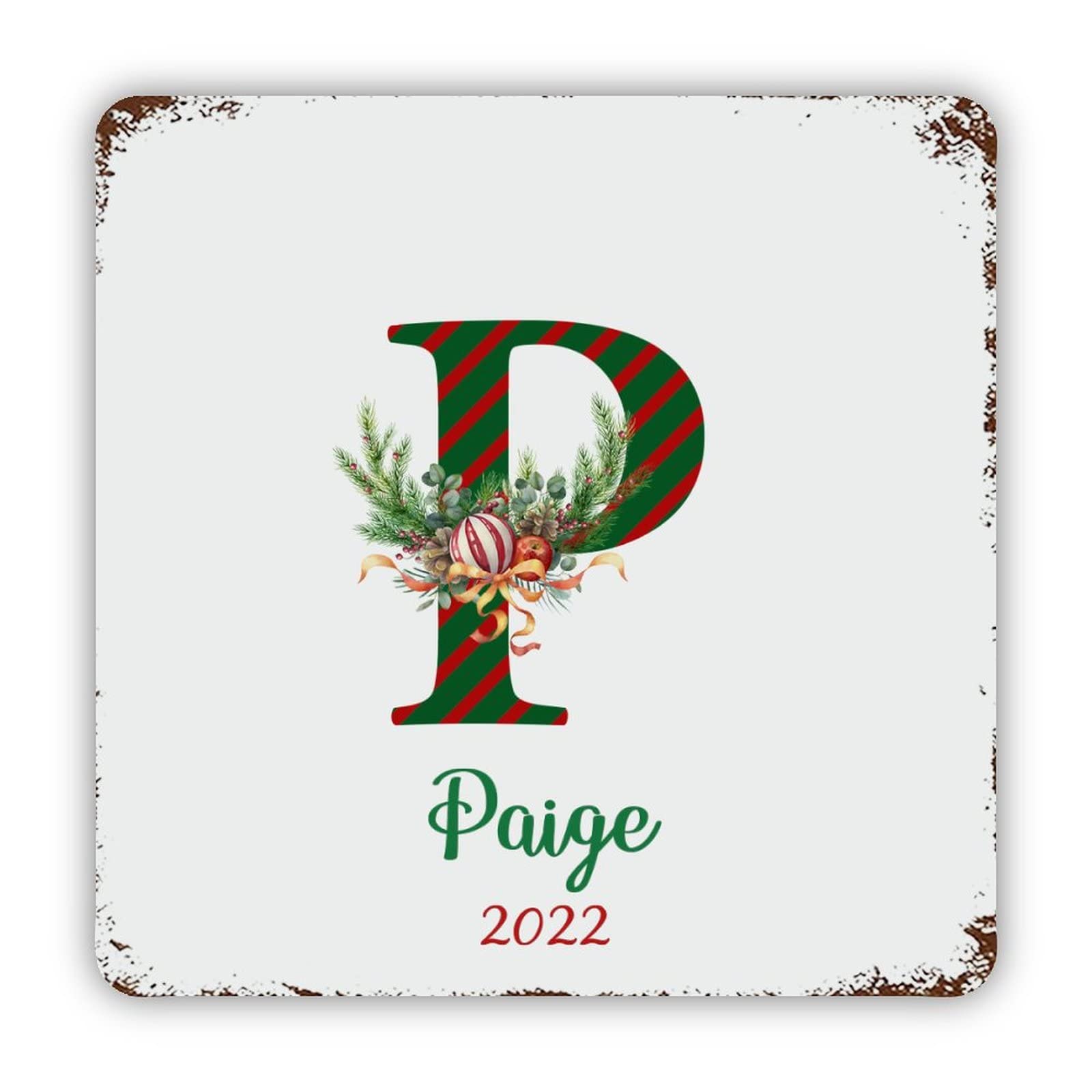 ENEDNATE Personalized Name Custom Initial Letter P Aluminum Tin Metal Sign for Indoor Outdoor Business Retail Store Patio Yard Home Decoration Easy to Mount Wall Art Print Poster 12x12 Inch