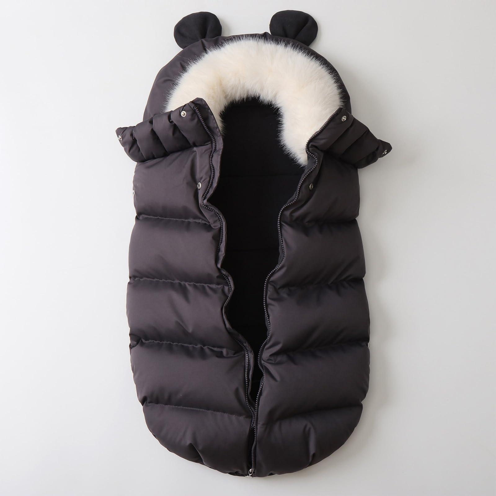 Liemuao - Sacco a pelo per passeggino, universale, invernale, caldo, con cerniera, per bambini, impermeabile, adatto per passeggino, carrozzina, seggiolino auto (nero)