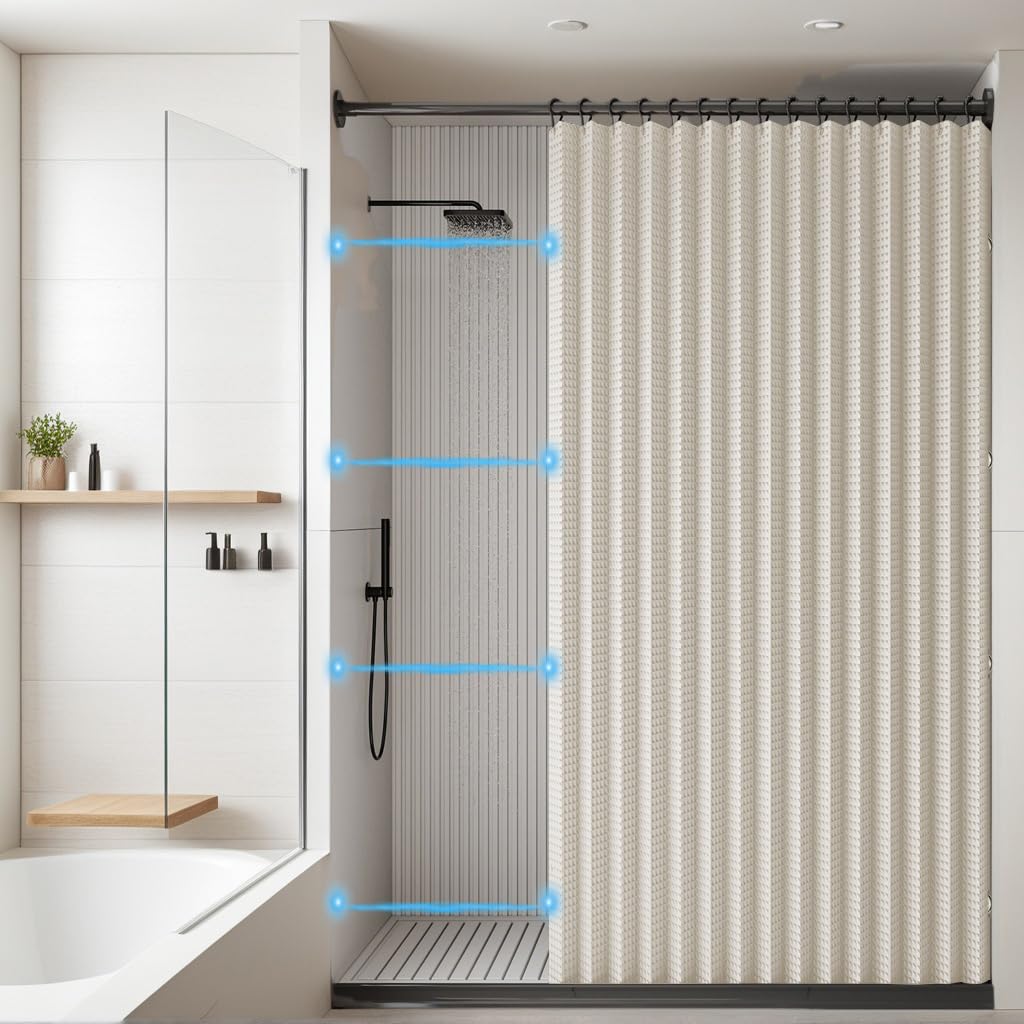 Duschvorhang Anti Schimmel mit Magnet, Beige, 260x200cm