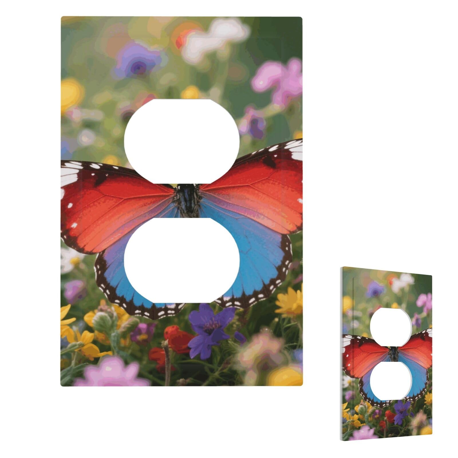 Fekiloot Duplex Butterfly Wall Plate Cover Modern Decorative 1 Gang Light Switch Cover Unbreakable Receptacle Outlet Covers For Living Room Bedroom Home Decor