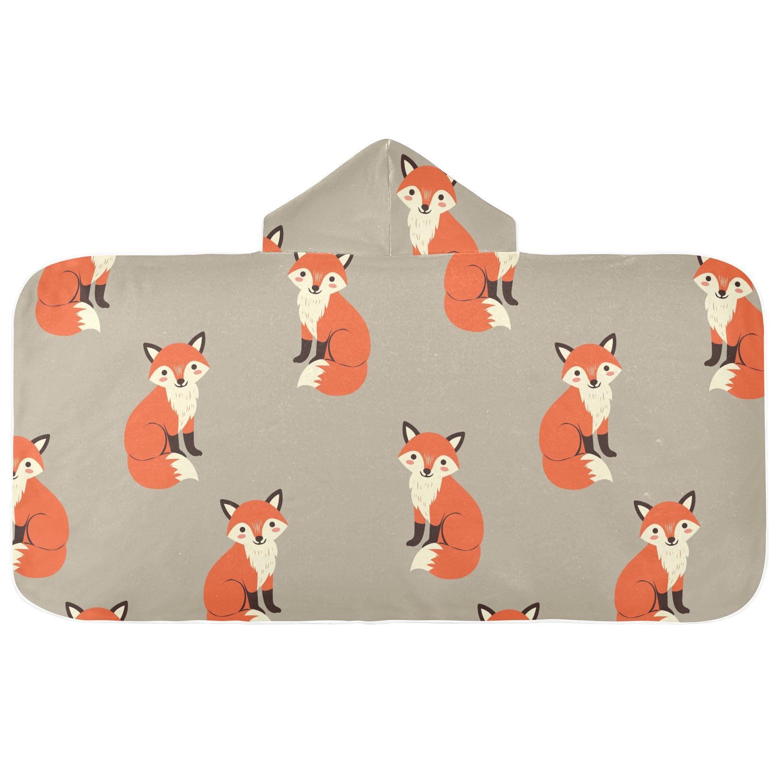 susiyo Fox Kids Hooded Bath Towel Beach Towel for Kids 23.5 x 50 Inch Microfiber Soft Absorbent Quick Dry Bath Swim Pool Towel Wrap Poncho Bathrobe with Hood for Kids Toddler
