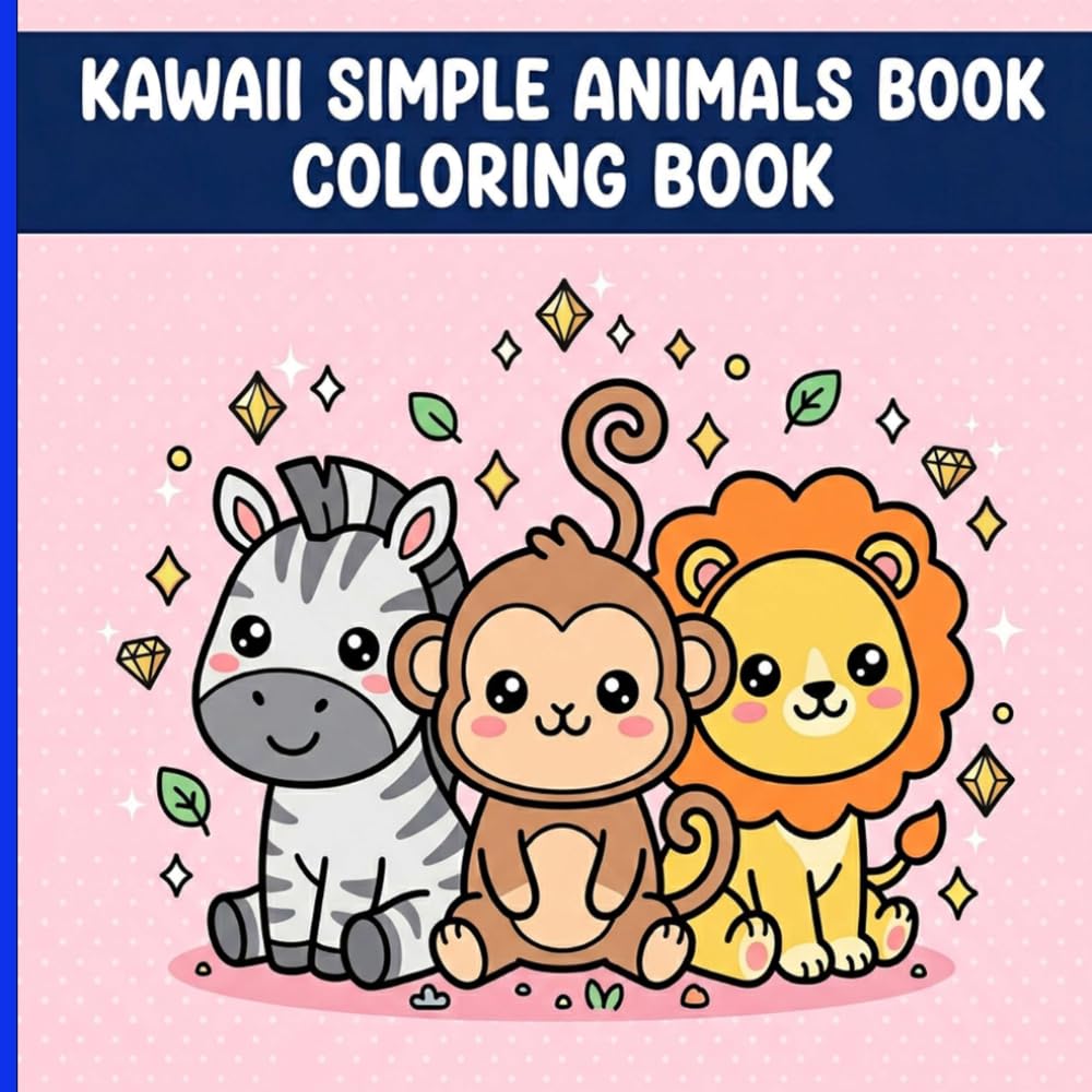 Kawaii Simple Animals Book Coloring Book: Adorable and Sweet Zoo Friends with Big Expressive Eyes for Relaxing Screen-Free Art and Entertainment
