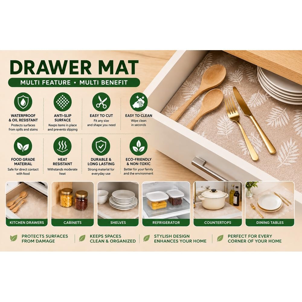ASOMA Anti-Slip Kitchen Cabinet Drawer Shelf Liner Mat, Waterproof EVA — Amazon image 6