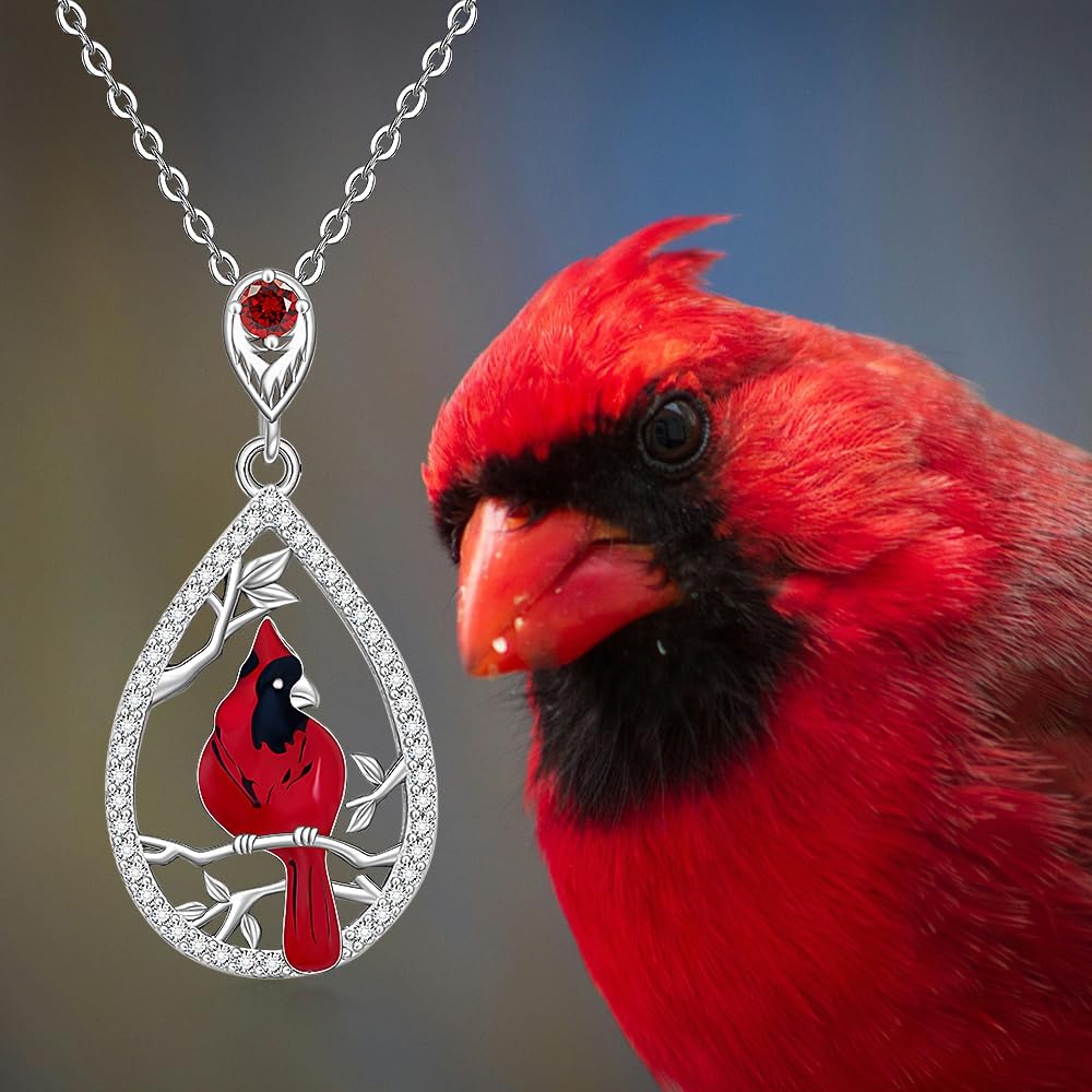 Cardinal Necklace for Women 925 Sterling Silver Red Cardinal Pendant Necklace for Memorial Cardinal Appears When Angels Are Near Gifts for Loved Ones