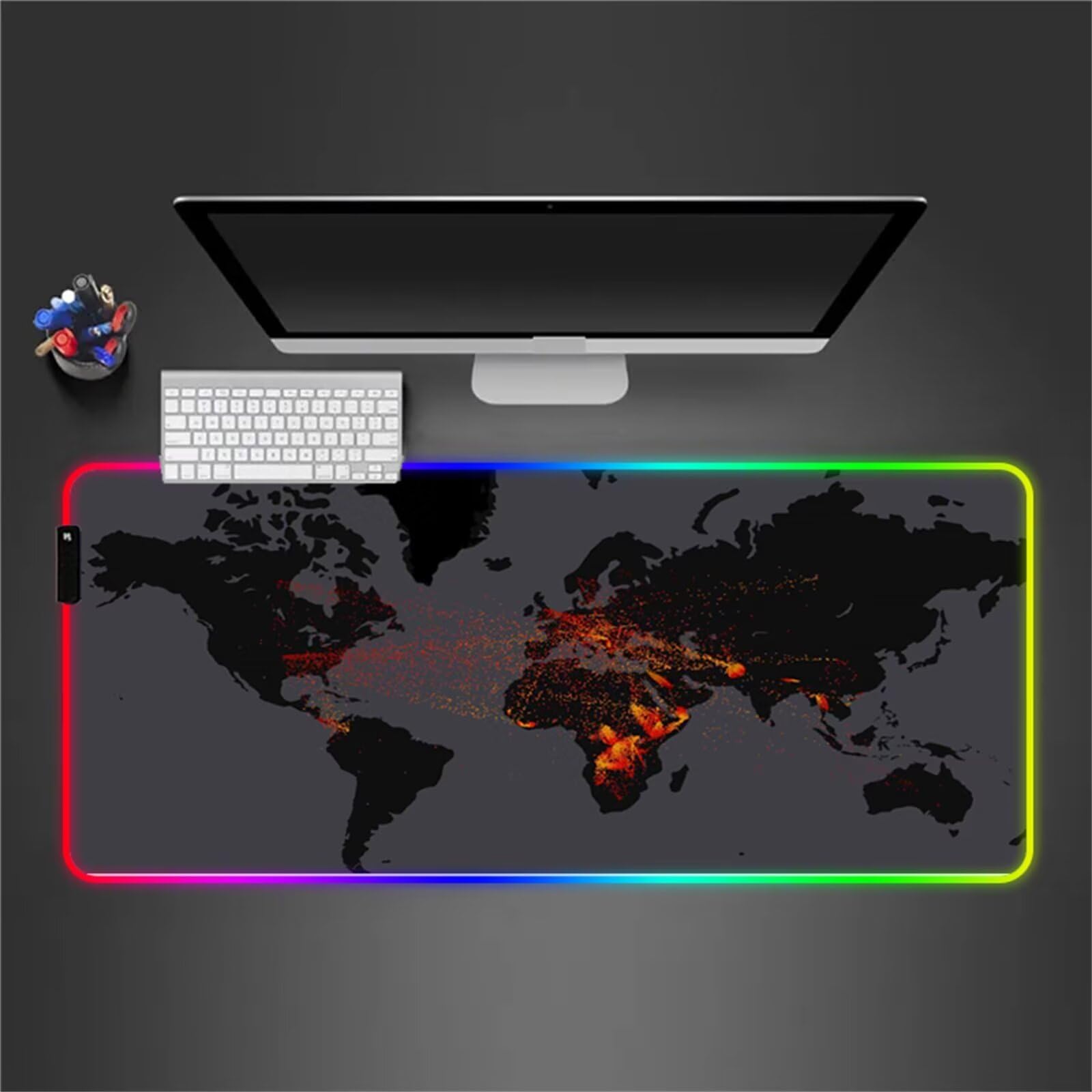 Mapa del Mundo RGB Alfombrilla de ratón para Juegos 900x400x4mm Alfombrilla Ratón Grande Alfombrilla de Escritorio LED con Base de Goma Antideslizante para Gamers PC y Portátil
