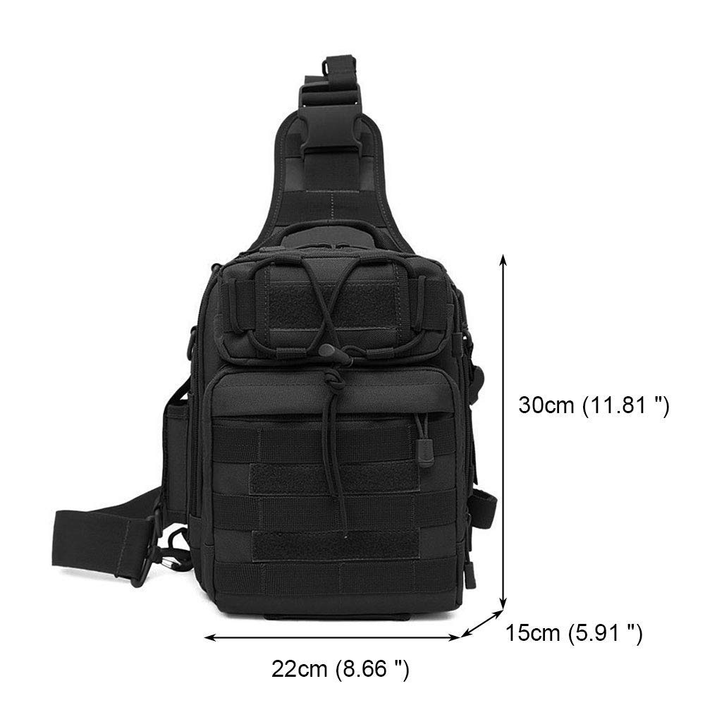 HUNTVP Taktisch Schultertasche Militär Brusttasche Wasserdicht Sling Rucksack Crossbody Bag Multifunktion mit Verstellbar Schultergurt für Sport Angeln Outdoor, Schwarz