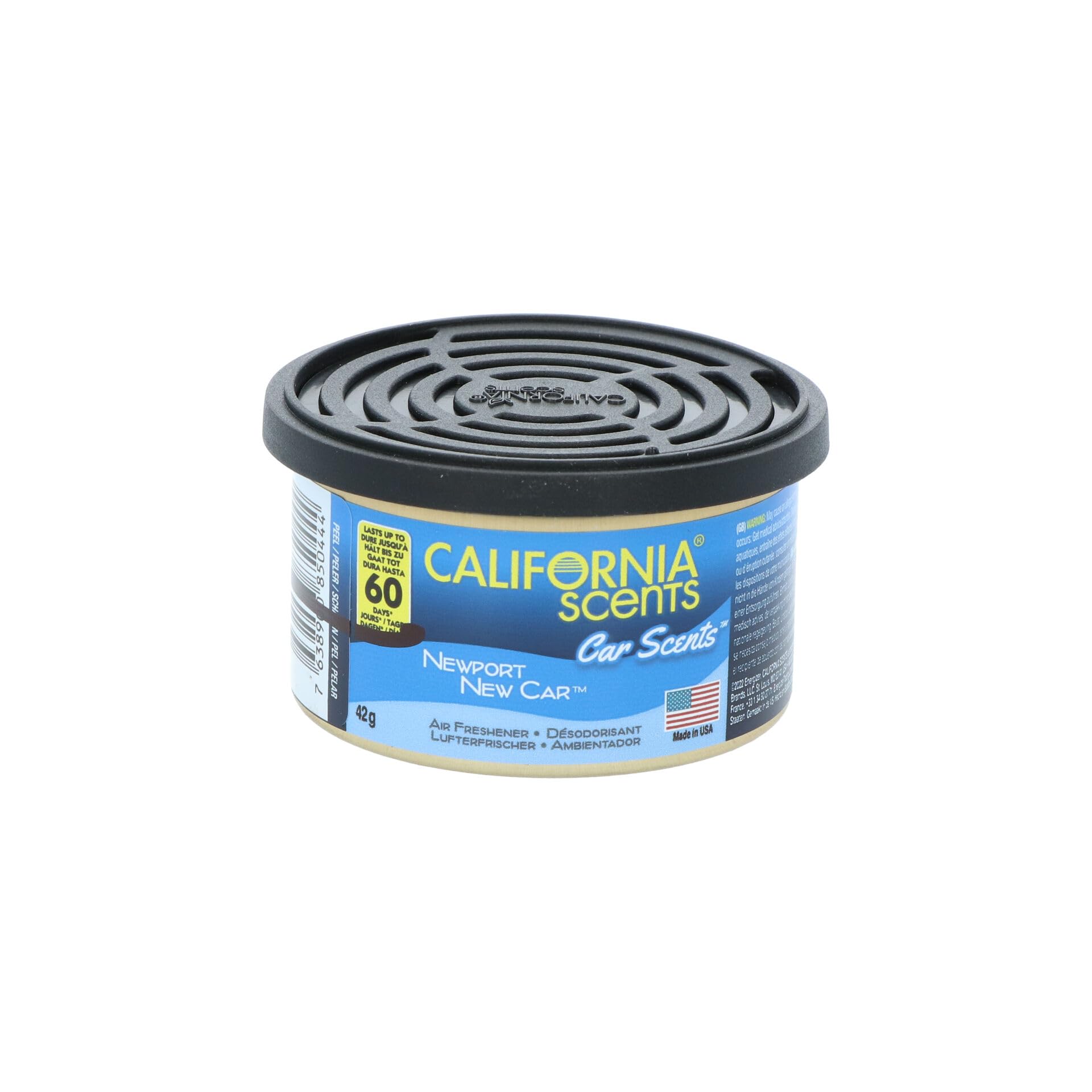 California Scents - Ambientador de Coche con Fragancia, Olor y Esencias a Newport New Car, Olor a Aroma de Coche Nuevo, Azul, 42 Gramos