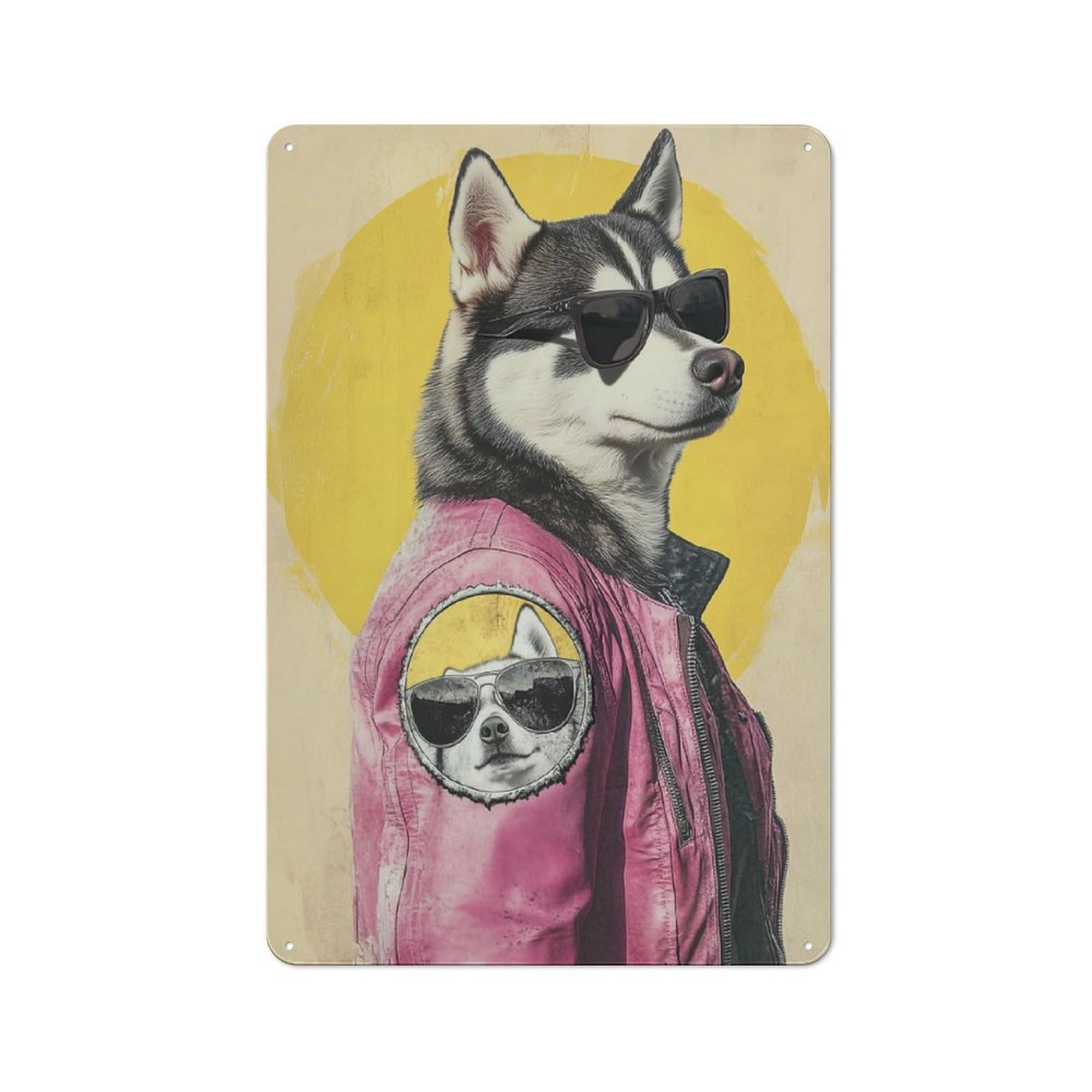 Retro Metal Wall Sign 30x20cm with Cool Husky in Sunglasses for Pub Or Café, for Vintage Wall Decor Fans, for Cafés, Pubs And Restaurants