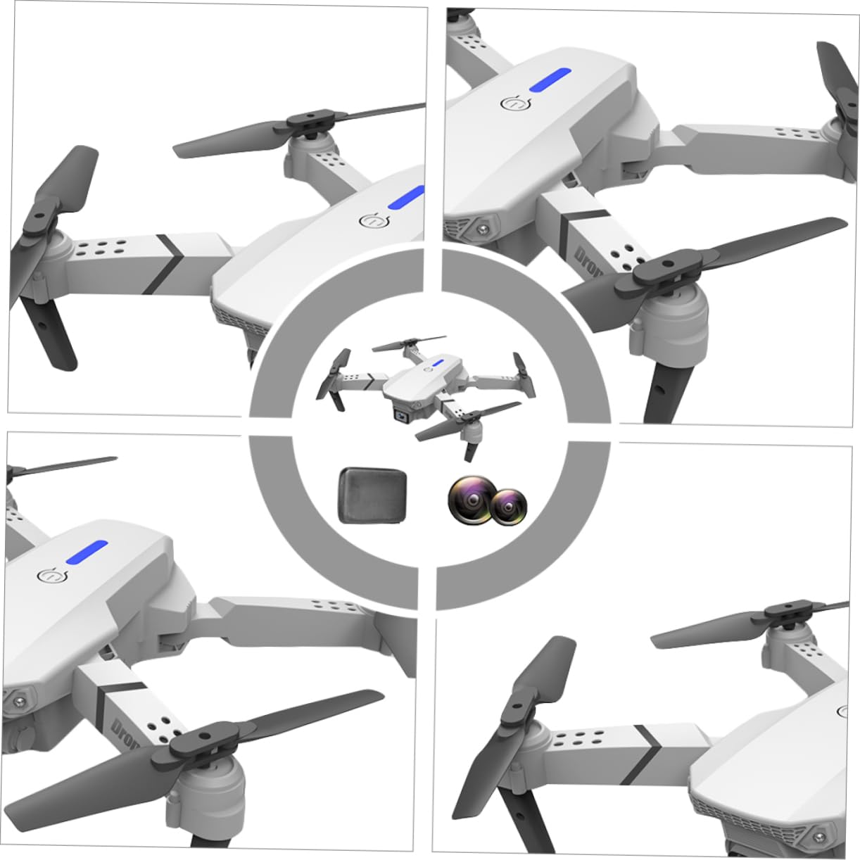 TOYANDONA Drone E525 Doppia Telecamera 4k, Quadricottero Pieghevole in Plastica Bianca, Trasmissione in Reale, Connettività App per Riprese Aeree