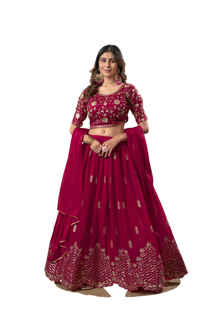 Maroon Lehenga Choli for Women | Ethnic Semi:Stitched Indian Wear with Dupatta | Embroidered Traditional Outfit for Wedding, Party & Festive Functions 2XL-picture-10