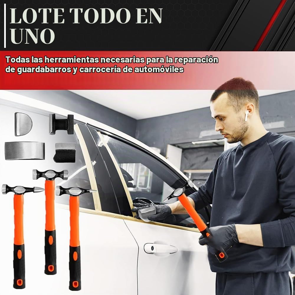 Martillo Chapista,Martillos y Tases,Juego De Tases y Martillos,7pcs Incluye martillo, módulo,mango maciza Cómodo con caja de herramientas de plástico para trabajos precisos en chapa