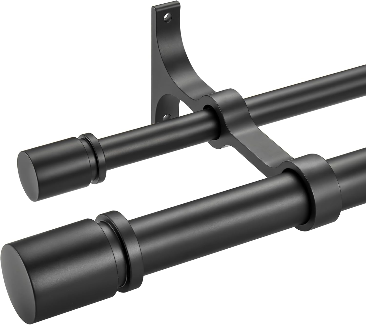 Double Curtain Rod 36 to 72 Inch,1 Inch Heavy Duty Curtain Rods for Windows with Solid Aluminum Cylindrical Finials and Bracket,1’’ Front and 5/8’’ Back Telescoping Double Drapery Rod,Black Black 36-72"