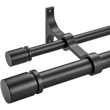 Double Curtain Rod 140 to 164 Inch,1 Inch Heavy Duty Curtain Rods for Windows with Solid Aluminum Cylindrical Finials and Bracket,1 Front and 5/8 Back Telescoping Double Drapery Rod,Black