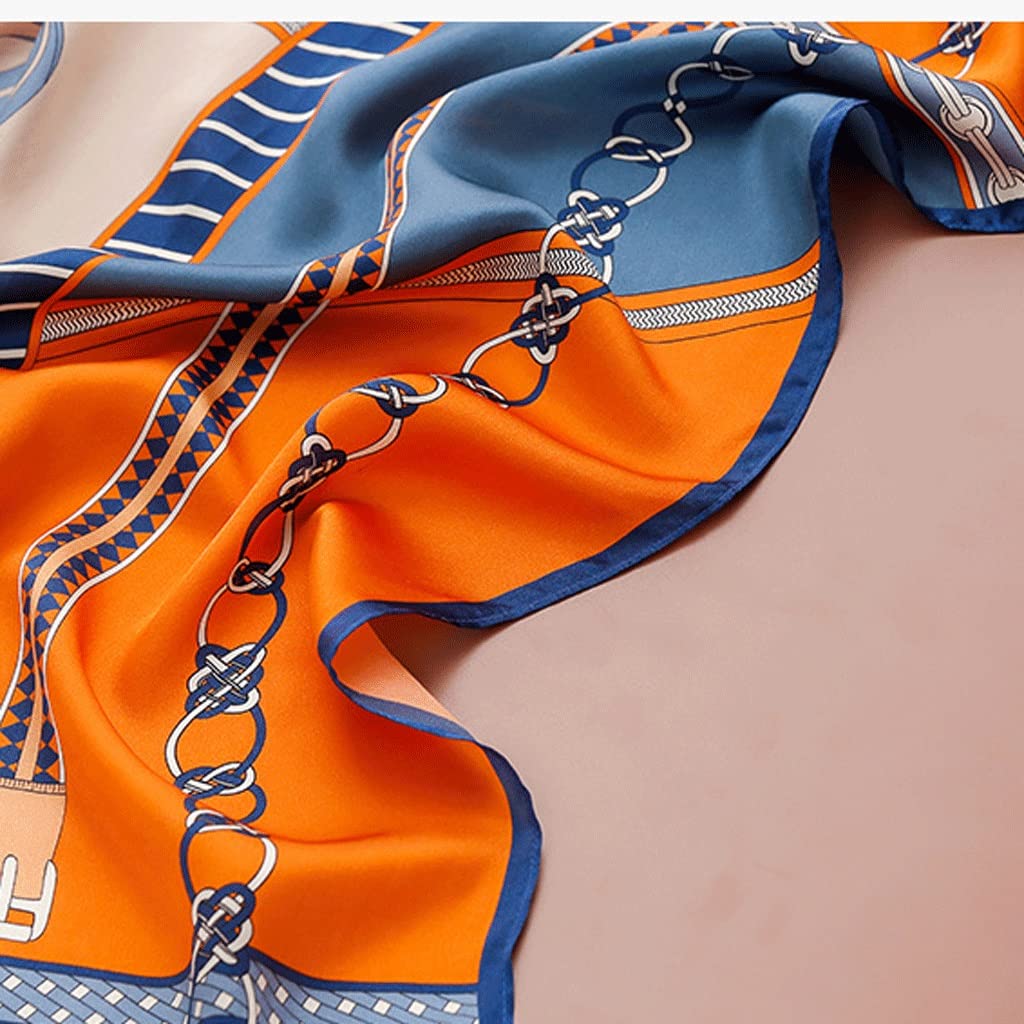 Sciarpa di seta stampata da donna Primavera ed estate Sciarpa lunga per tutti i fiammiferi Scialle Regalo a doppio scopo Madre (Colore: Blu+Arancio, Dimensioni: 182 * 56 cm) (Blu+arancione 182*56 cm)