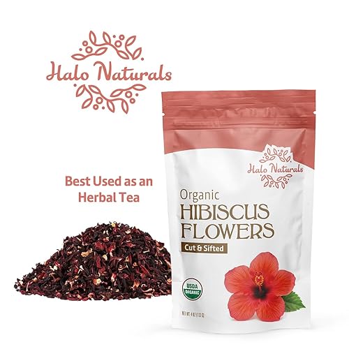 Miniatura 5 de Halo Naturals Flores orgánicas de hibisco cortadas y tamizadas, 4 onzas (Hibiscus sabdariffa) con certificación USDA  Bolsa resellable  Empaquetadas