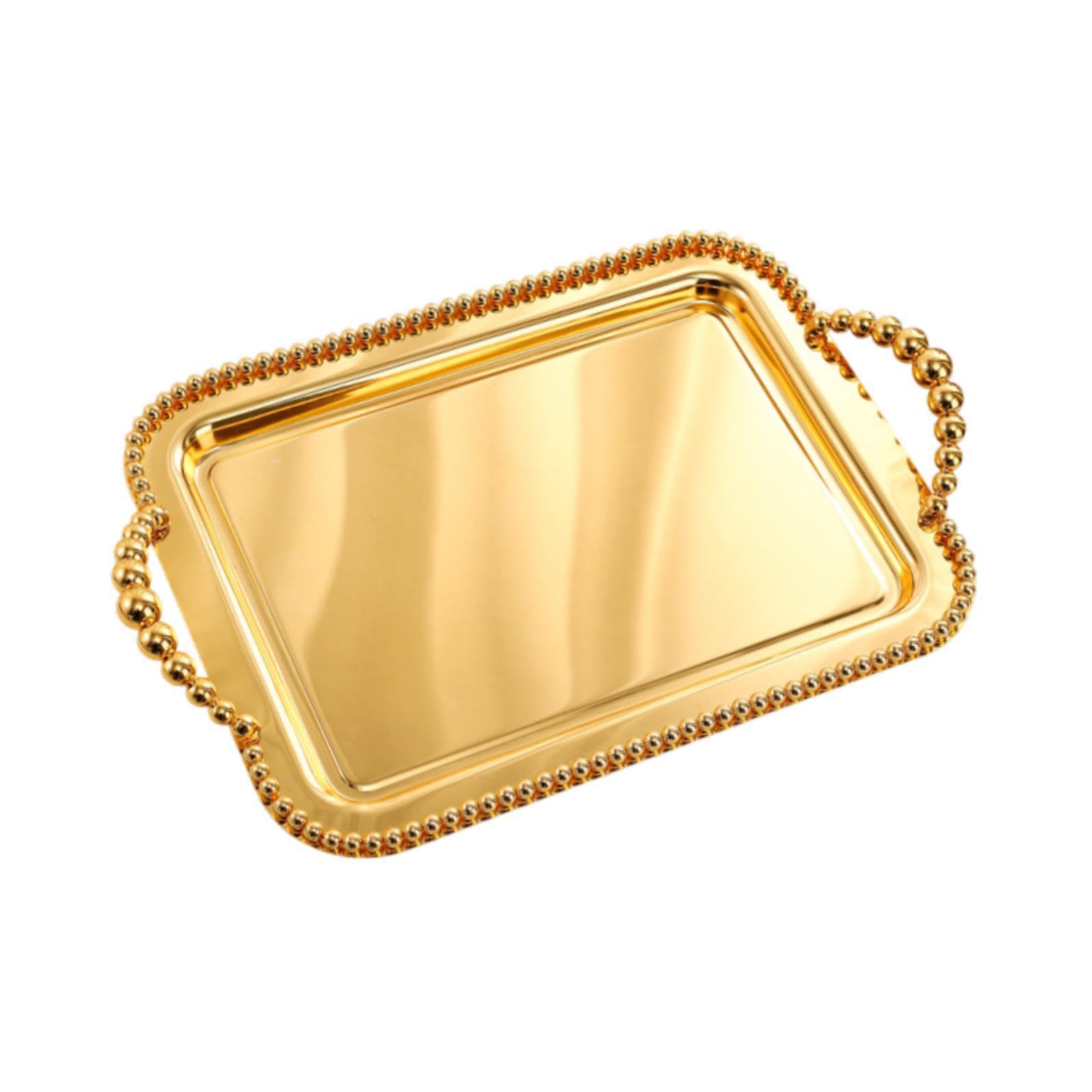AMSLSIU Elegant Serving Tray With Handles For Coffee Tea Serving Decorative Decor In Living Room And Bedroom Space With Unique Charm Rectangular Platter, Gold, 37x24cm