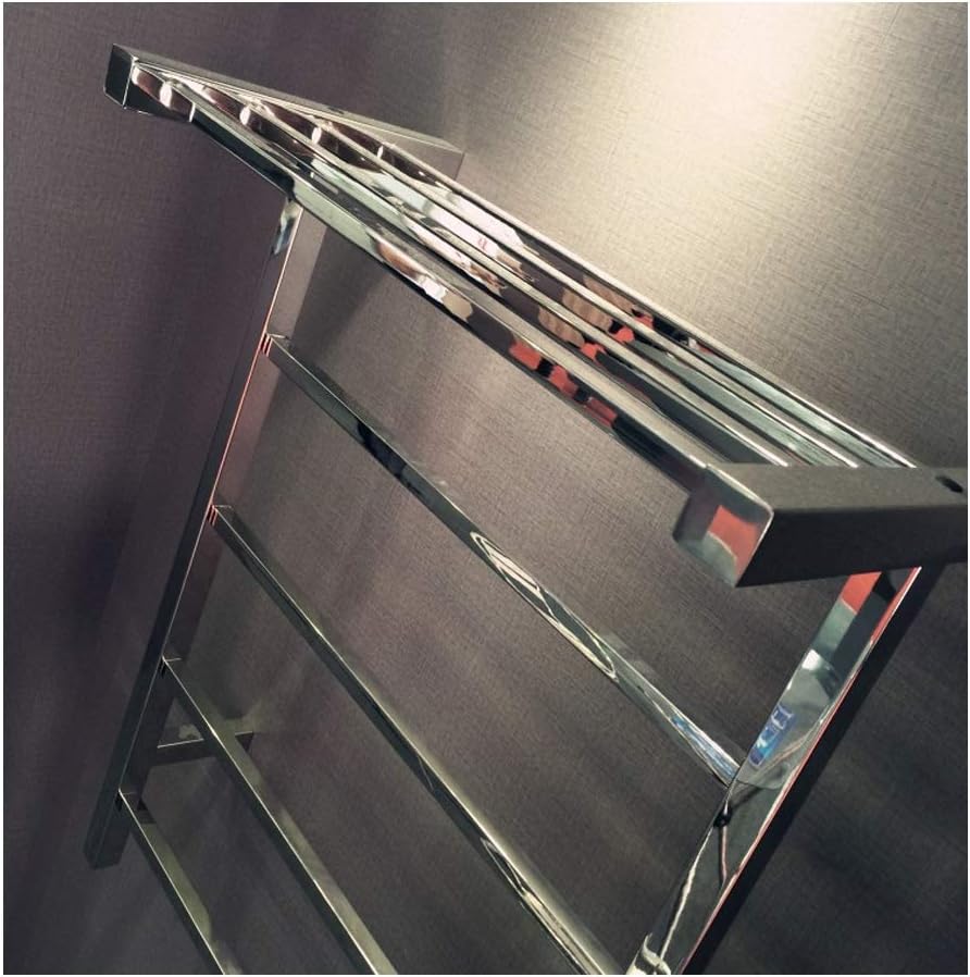 Towel Warmer with Shelf 304 Stainless Steel Mirror Finish Heated Wall Mounted Towel Rail 8 Square Bars Electric Heated Towel Rack 710X520x250 Mm,Hardwired