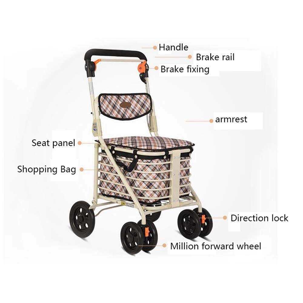 Andador, Carrito de la Compra, Andador Plegable de Cuatro Ruedas, Carrito para Ancianos, Compras para Caminar de Ocio Little Surprise