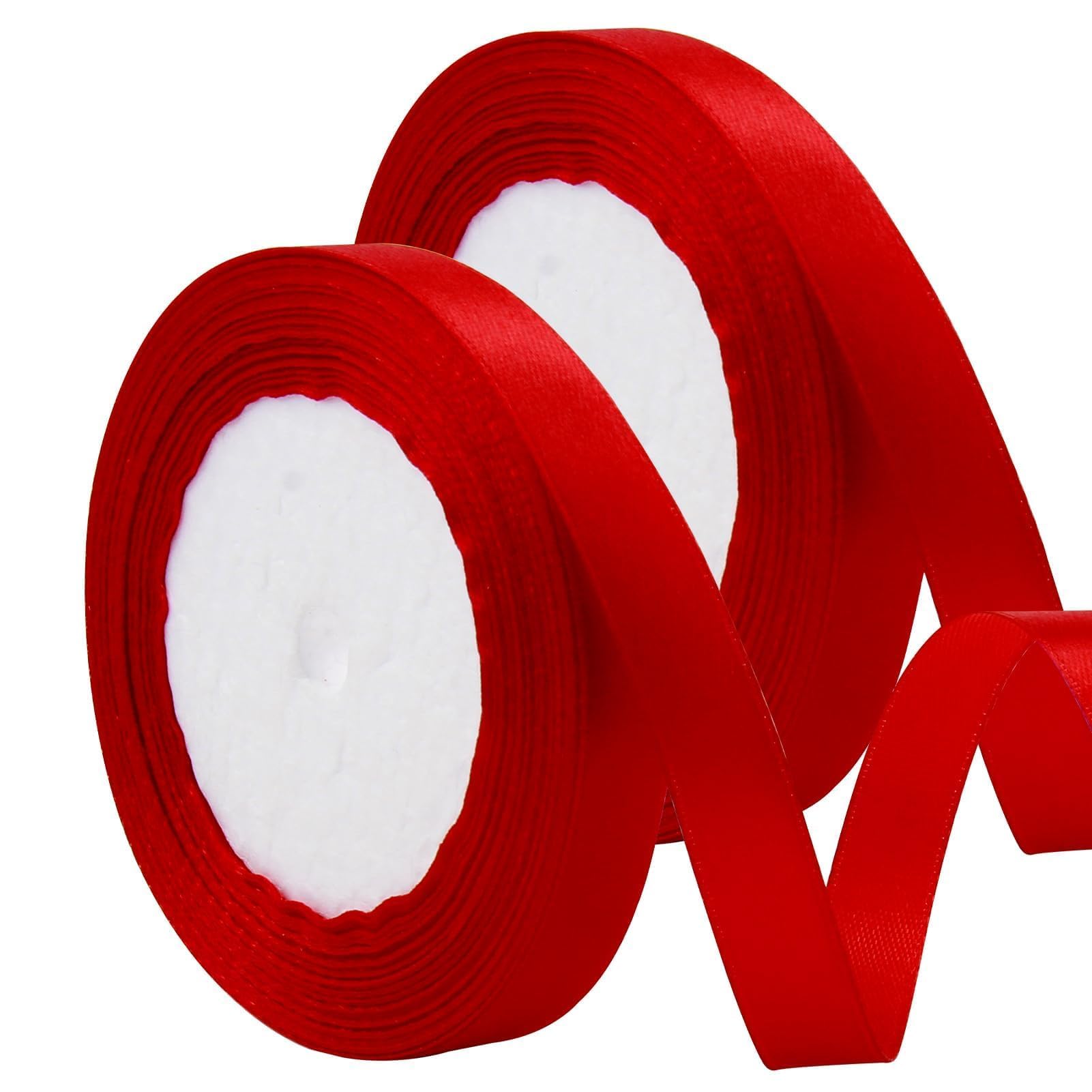 Rollo Cinta Raso Manualidades Regalos Cinta De Satén Rosa - 2 Rollos De 25mm X 22m - Tela De Poliéster Brillante - Para Manualidades, Regalos, Bodas Y Decoración Cinta Decoración Bodas