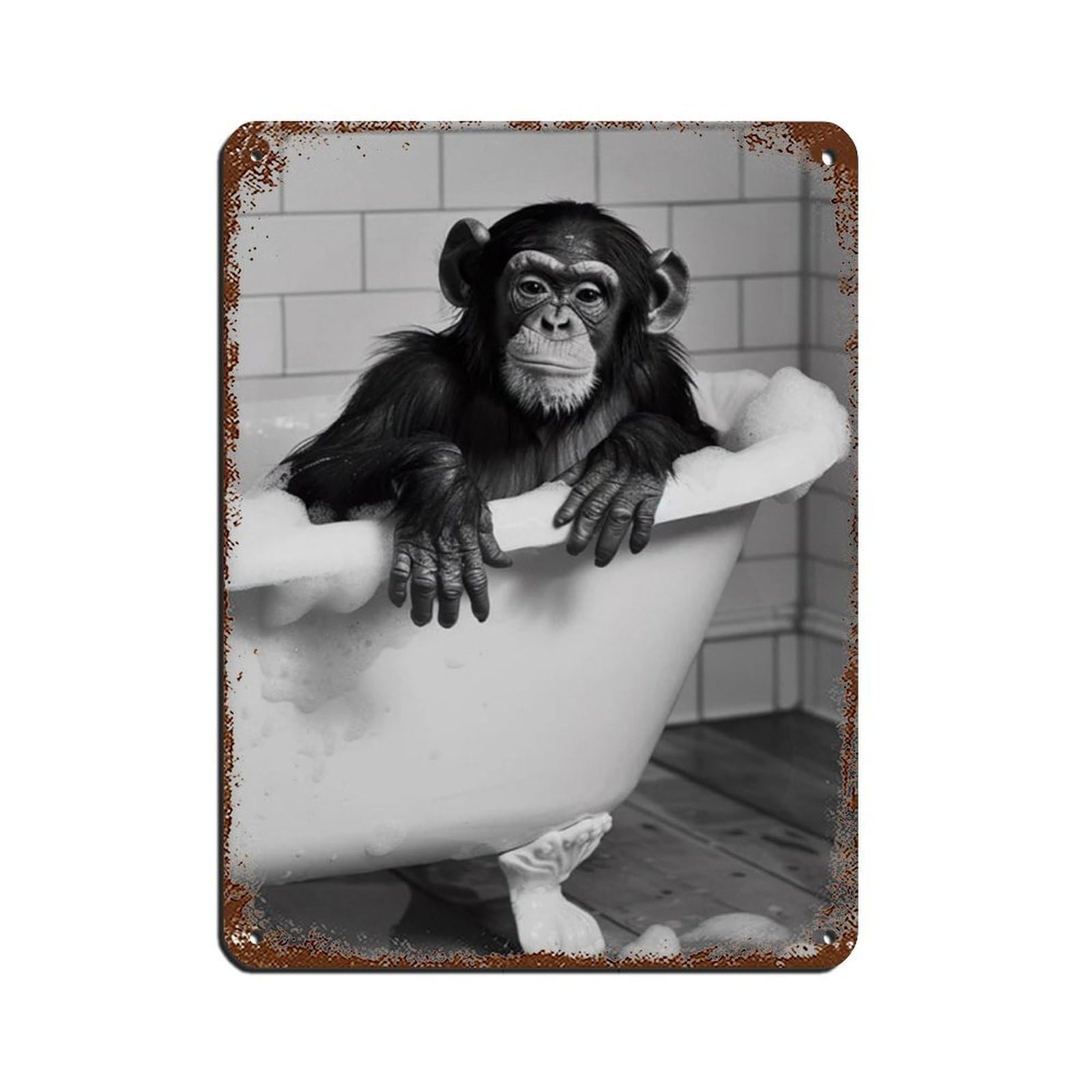 Monkey in The Bathtub, Funny Animal Poster Retro Poster Metal Tin Sign Chic Art Retro Iron Painting Bar People Cave Cafe Family Garage Poster Wall Decoration 12x16inch(30x40cm)