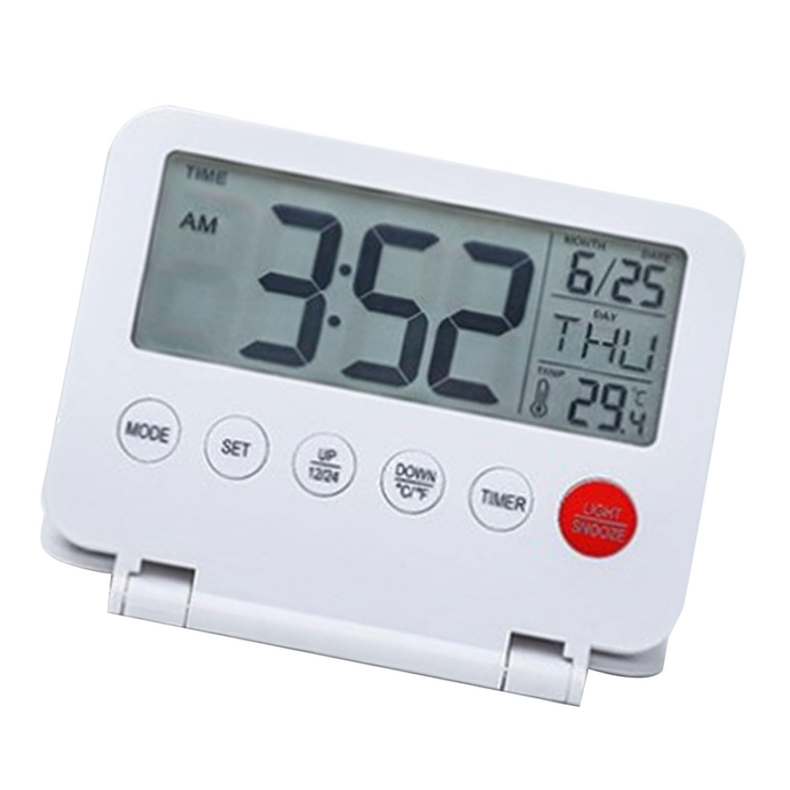 Msioytog Digital Travel Foldable Alarm Clock with Large LCD Display Calendar Temperature Gauges Snooze Backlight Battery Operated Calendar Display Clock