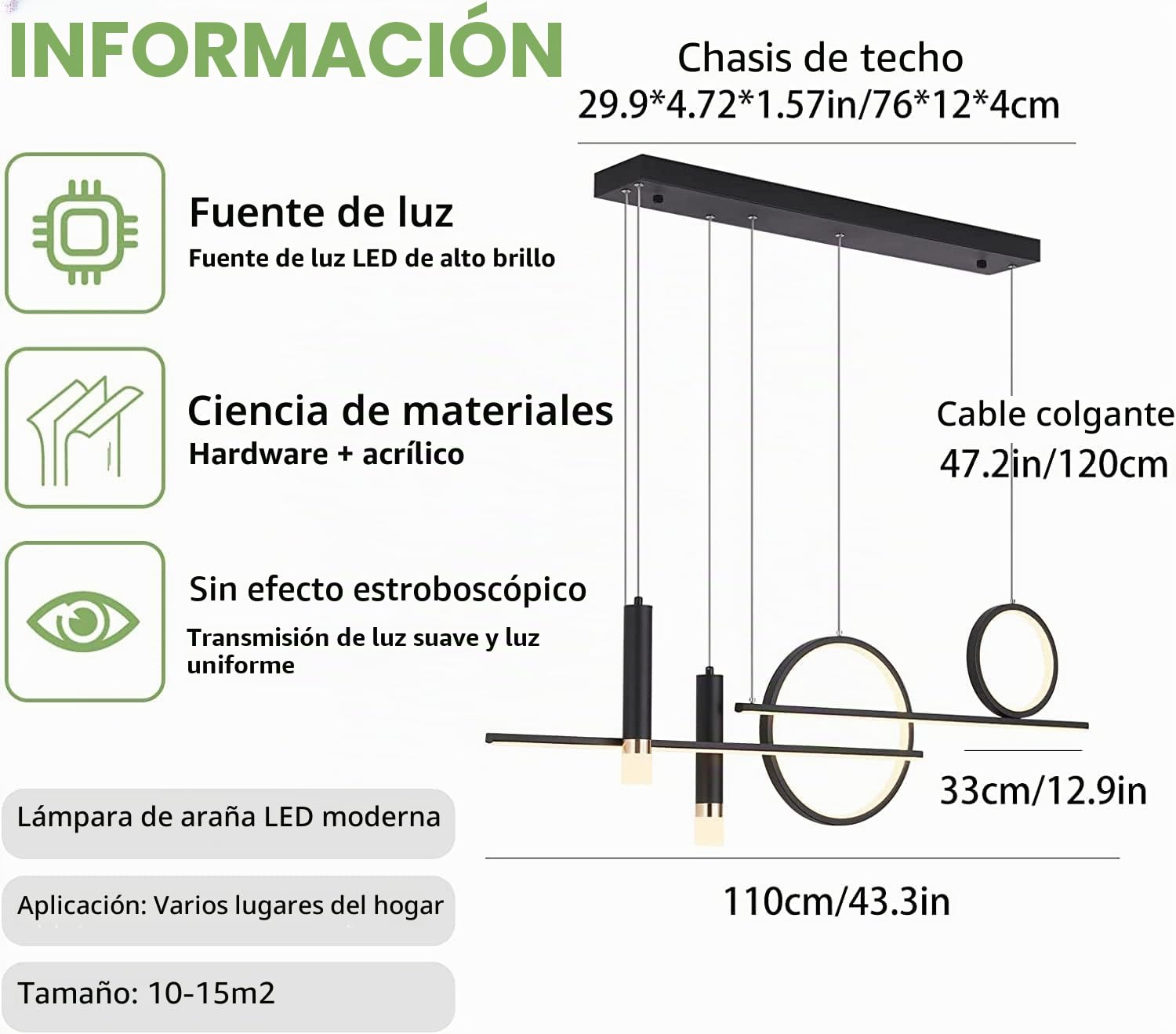 Eoodis Lámpara colgante para mesa de comedor, lámpara LED lineal moderna de 50 W, lámpara colgante lineal regulable, lámpara colgante ajustable para comedor, sala de estar, cocina