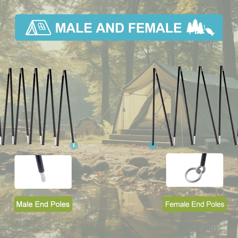 Unassembled Tent Poles Replacement, Female and Male End Tent Compatible, Aluminum Tent Pole Repair Kit.1 Pole Pack