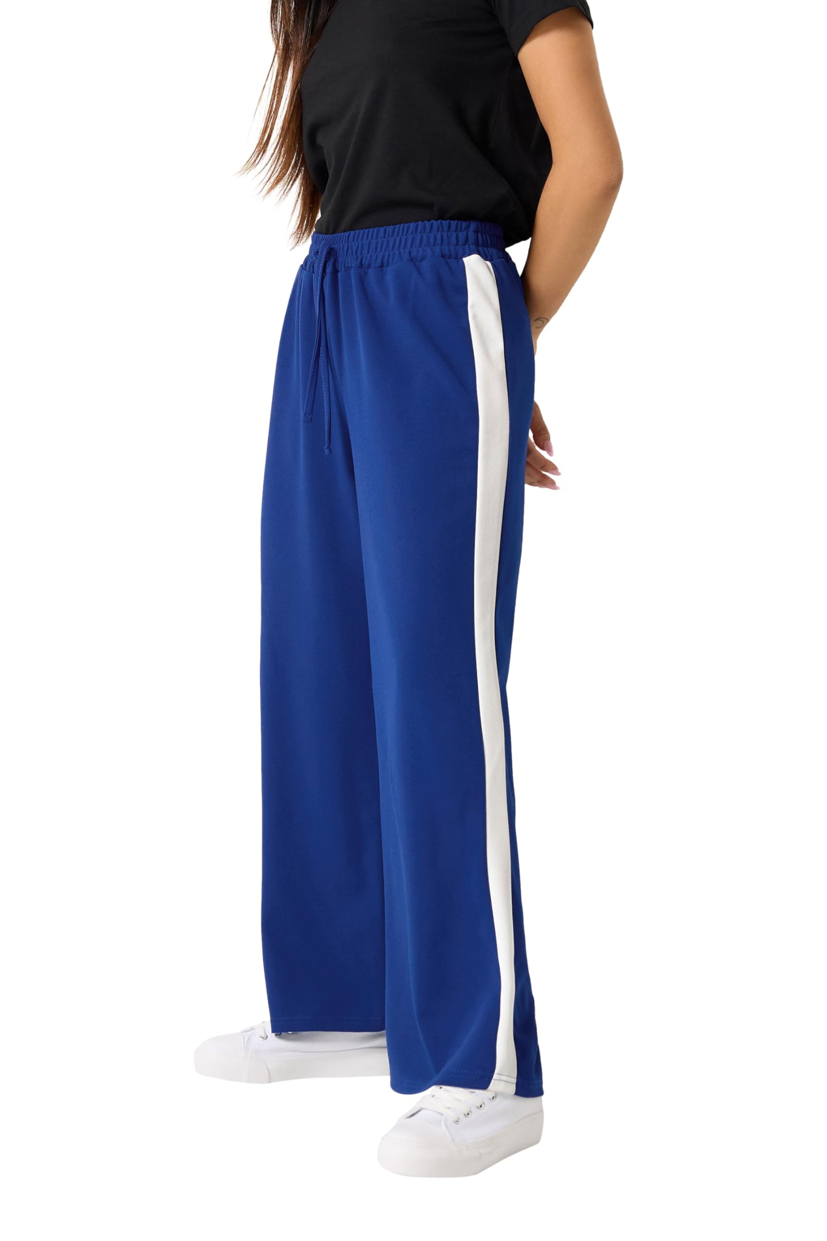 M&Co Women's Cobalt Petite Wide Leg Side Stripe Trousers In Size 12