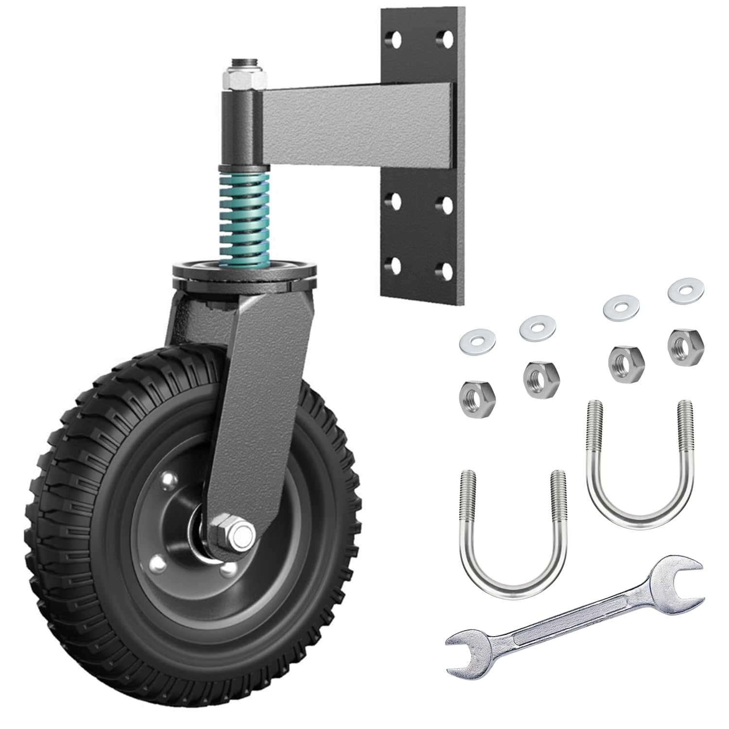 Gate Wheel 6 inch for Metal Tube Gate Wooden Gate,500 lb Capacity Heavy Duty Spring Cushioned Caster Wheel with Suspension and 360 Degree Swivel for Swing Gate Support (Gate Wheel 6 Black)