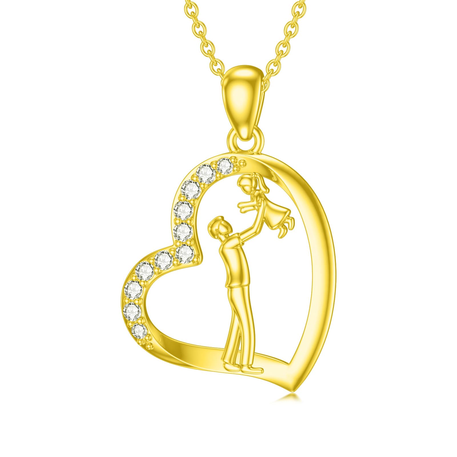 SISGEM Solid 14K Gold Father and Daughter Necklace,Real Gold Love Heart Dad and Daughter Pendant Necklaces Dainty Jewelry Gifts Christmas Birthday for Her, 16”-18”