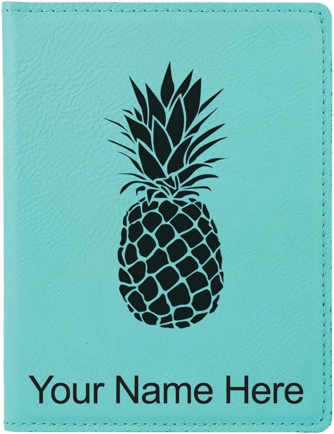 LaserGram Faux Leather Passport Holder, Pineapple, Personalized Engraving Included (Teal)