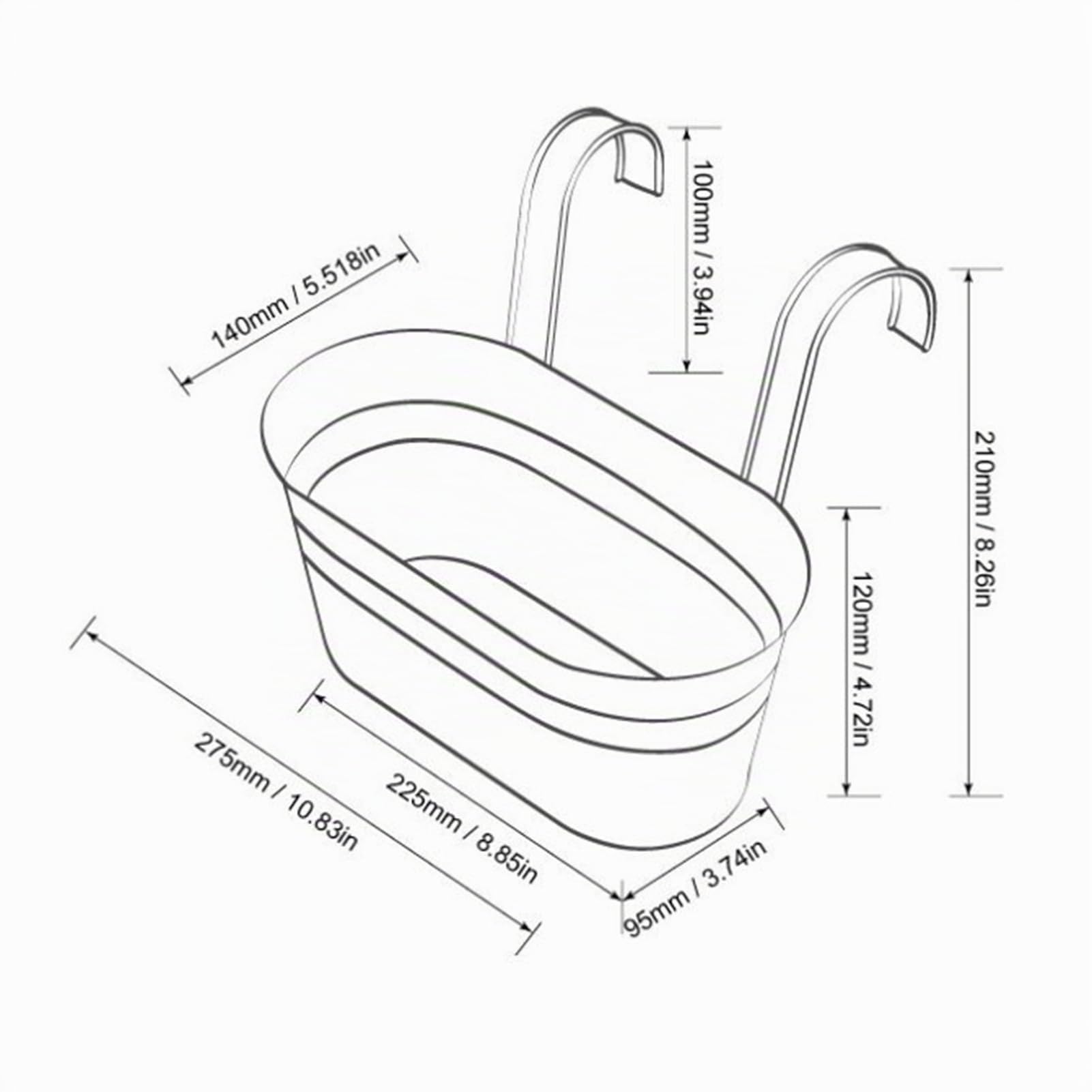 CITÉTOILE 4 Pièces Pots de Fleurs Suspendus en Métal,Pots Suspendus Balcon avec Trou de Drainage, Pots Suspendus Blancs avec Crochet Amovible pour Balcon, Clôture, Jardin, Mur,Maison Décor