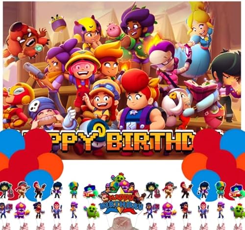 Brawl Game Stars Backdrop 5x3 Vinyl Cartoon Star Birthday Party Supplies Photography Background Picture Photoshoot Cake Table Decor Banner Video Shoot Drapes Poster