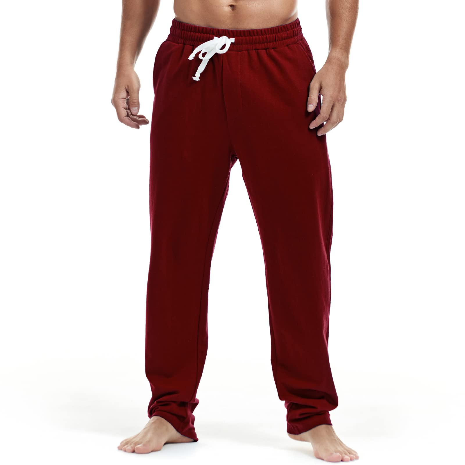 AMY COULEE Mens Cotton Athletic Pants Open Bottom Running Sweatpants Straight Leg Casual Joggers with Pockets