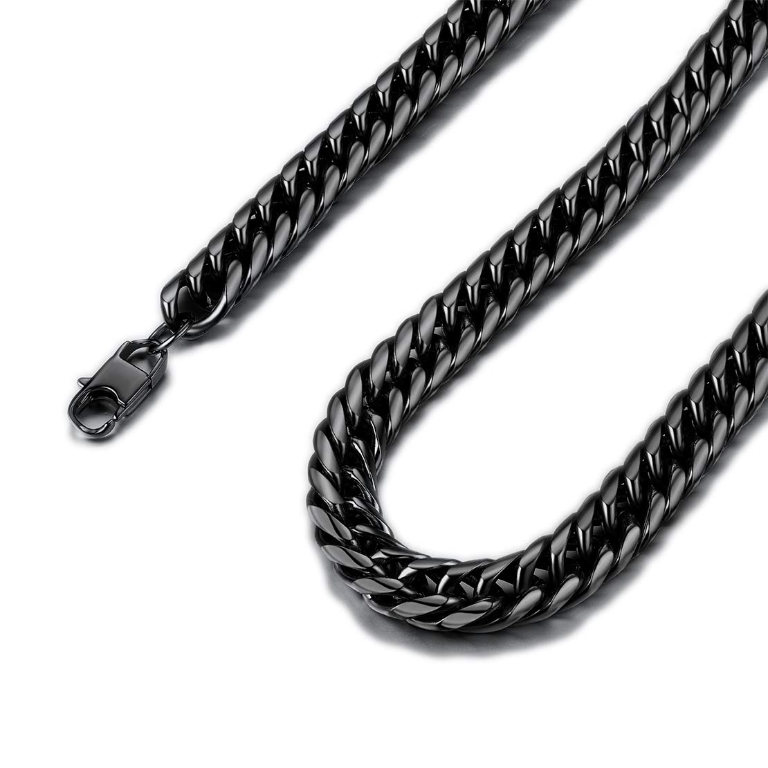 FindChicCollares Cubano de Hombre, 3mm 6mm 9mm 12mm de ancho, 46cm - 91cm de largo, color Platino Dorado Negro, con Caja de Regalo